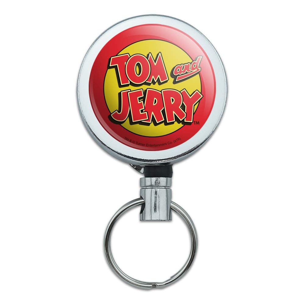 Tom and Jerry Logo Heavy Duty Metal Retractable ID Badge Holder - Key Card Reel with Belt Clip for Work, Office, School, and Security Access