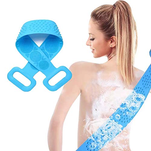 Exfoliating Silicone Bath Body Brush - Double-Sided Shower Brush with Handle for Deep Cleansing & Massage | Easy Foaming Back Scrubber for Men & Women | Perfect for Exfoliation, Dry Brushing & Spa Days (Multicolor)