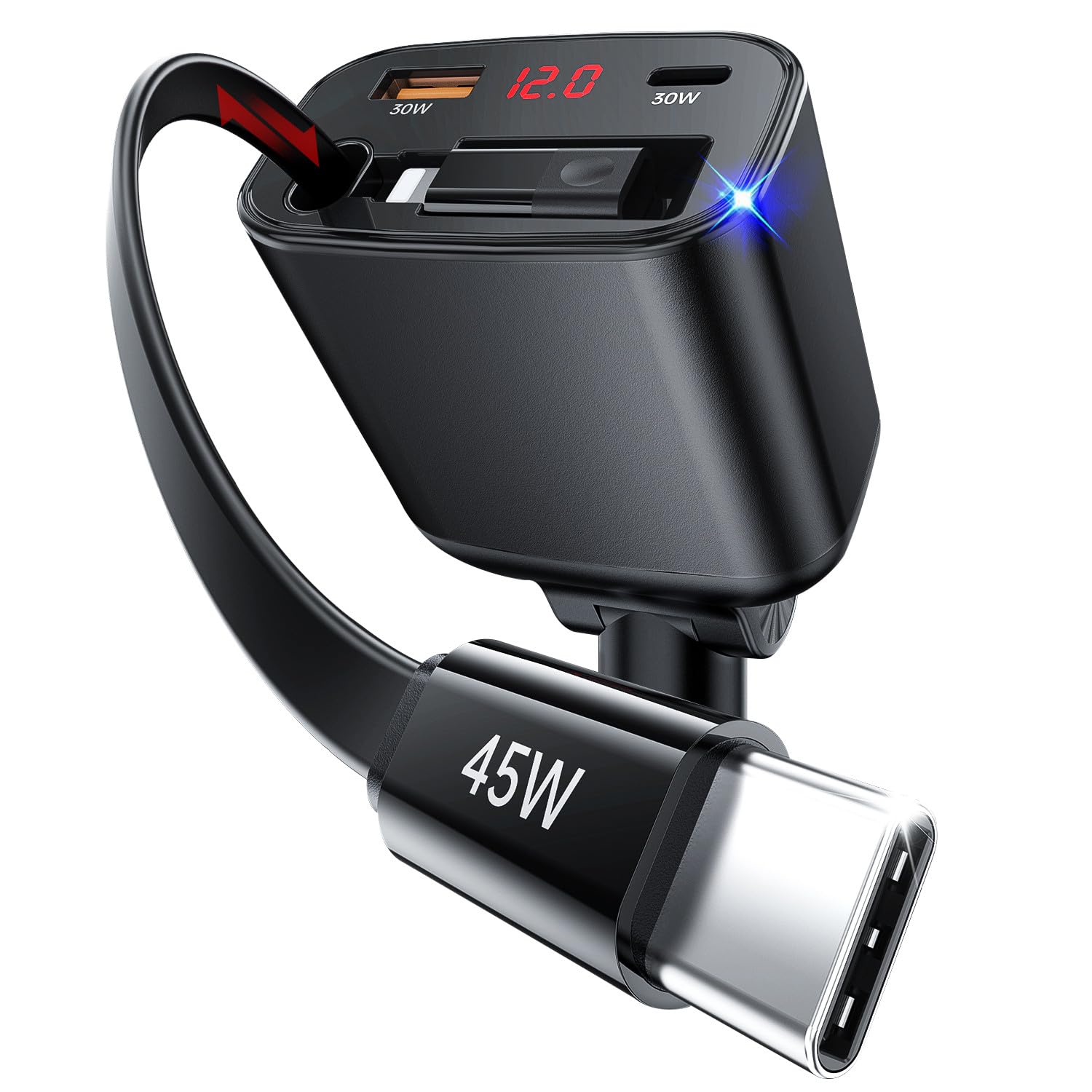 105W Retractable Car Charger with USB-C PD3.0 & QC4.0 Fast Charging - Dual Port Car Phone Charger Adapter for iPhone 16/15/14/13/12/11, Samsung Galaxy, Google Pixel - Perfect for Road Trips & Daily Commutes