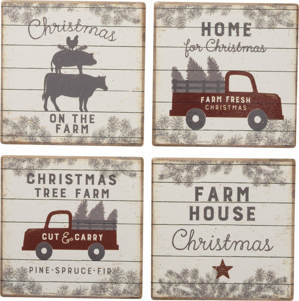 Farmhouse Christmas Coaster Set - Rustic Holiday Drink Coasters for Coffee, Wine, and Dining Table Decor - Perfect for Christmas Parties, Home Decor, and Gift Giving