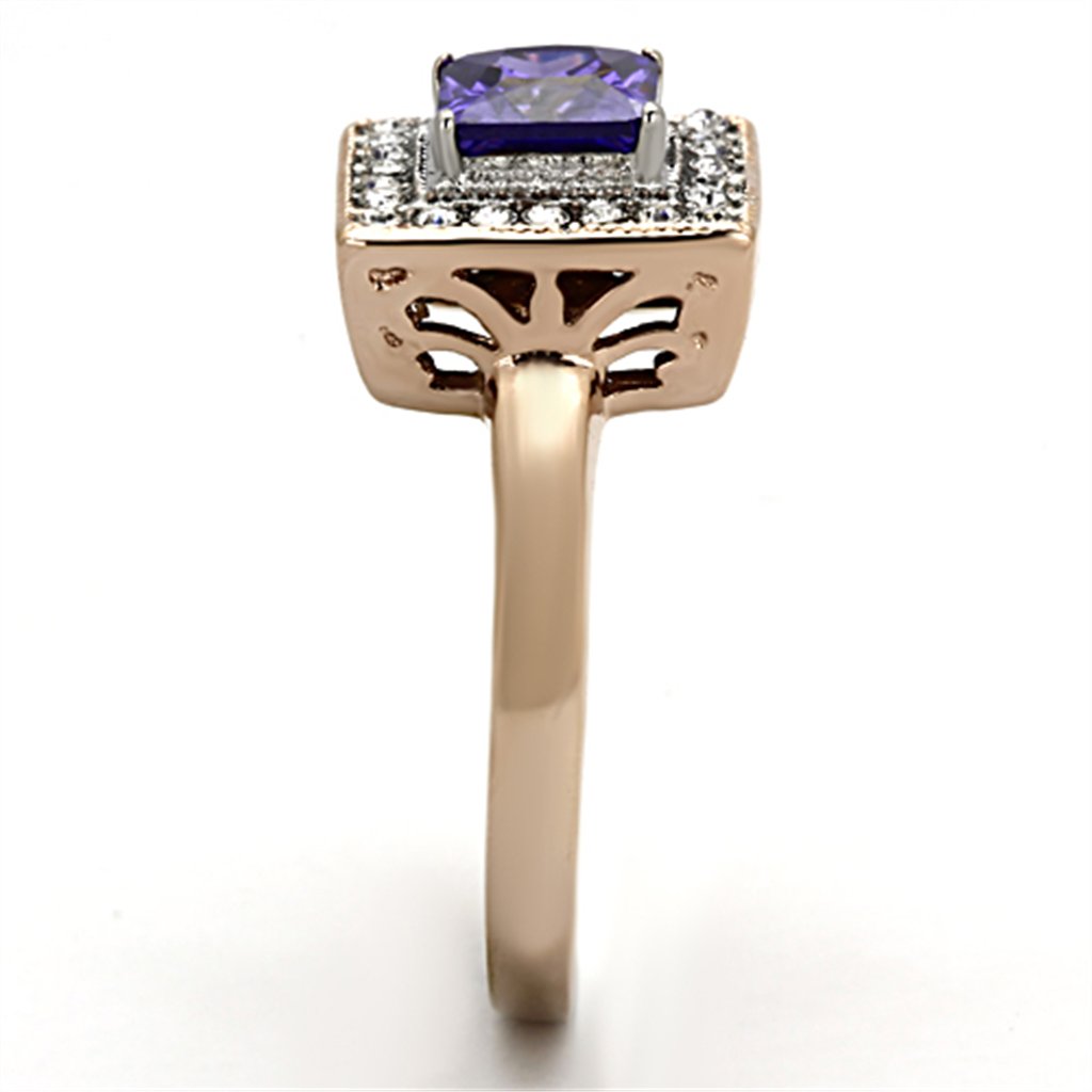 Princess Cut Tanzanite Purple Halo IP Rose Gold Engagement Ring for Women - Elegant Promise & Wedding Jewelry Gift for Her - Perfect for Proposals, Anniversaries, and Special Occasions