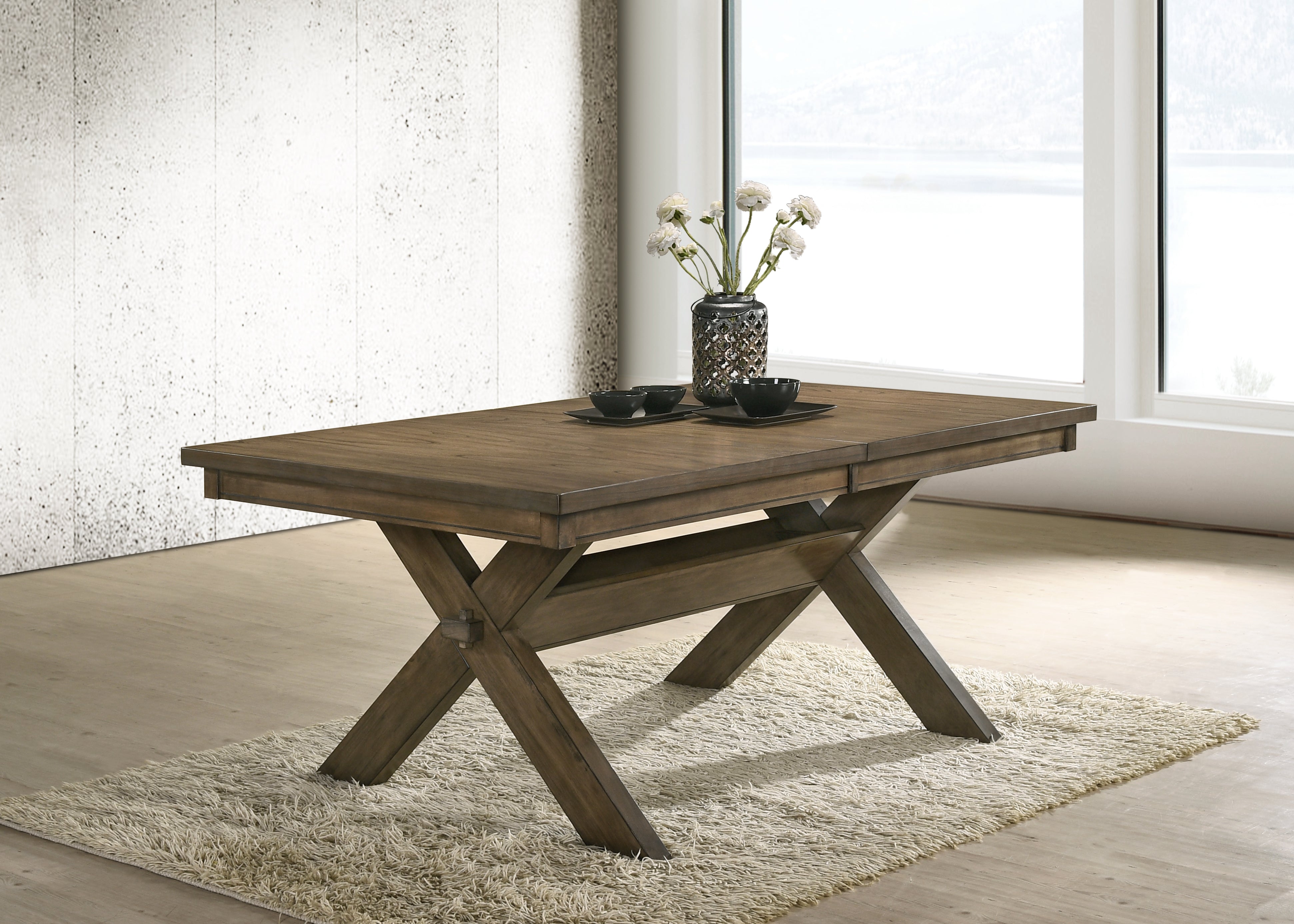 Raven Wood Crossbuck Base Dining Table with Butterfly Leaf - Extendable Farmhouse Style Dining Table for Family Gatherings & Dinner Parties