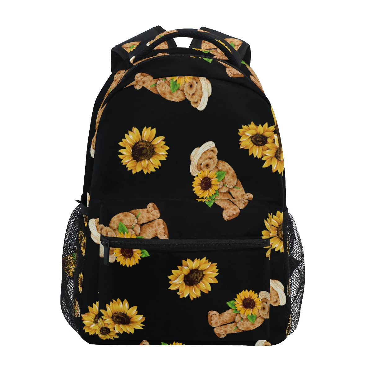 Floral Sunflower Bear Print Durable Waterproof Backpack for School, College, Travel & Laptop - Cute Bookbag Daypack for Girls & Boys - Perfect for Daily Use, Commuting & Outdoor Adventures