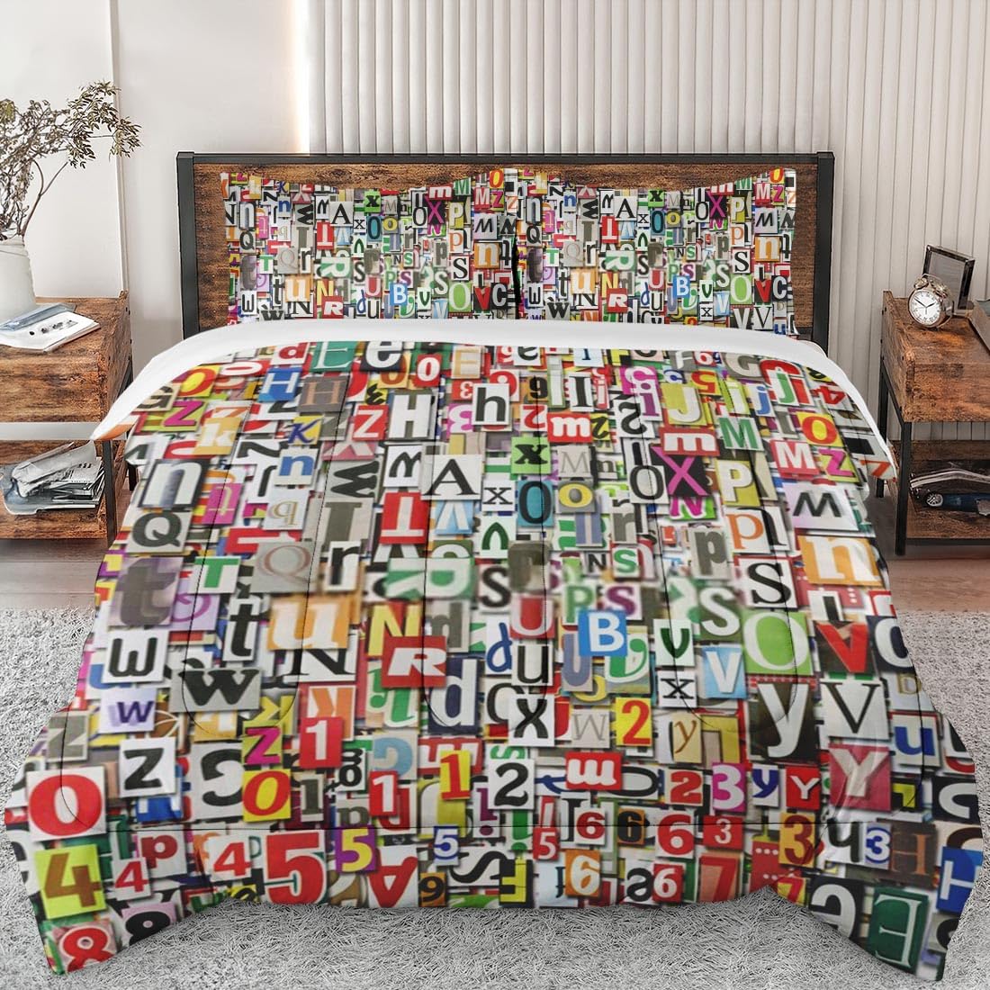 Soft Abstract Alphabet Comforter Set Twin Size - Blue Red Yellow Green Bedding for Kids & Adults with Pillowcase | Cozy Bedroom Decor for Guest Rooms, Dorms & Kids' Bedrooms