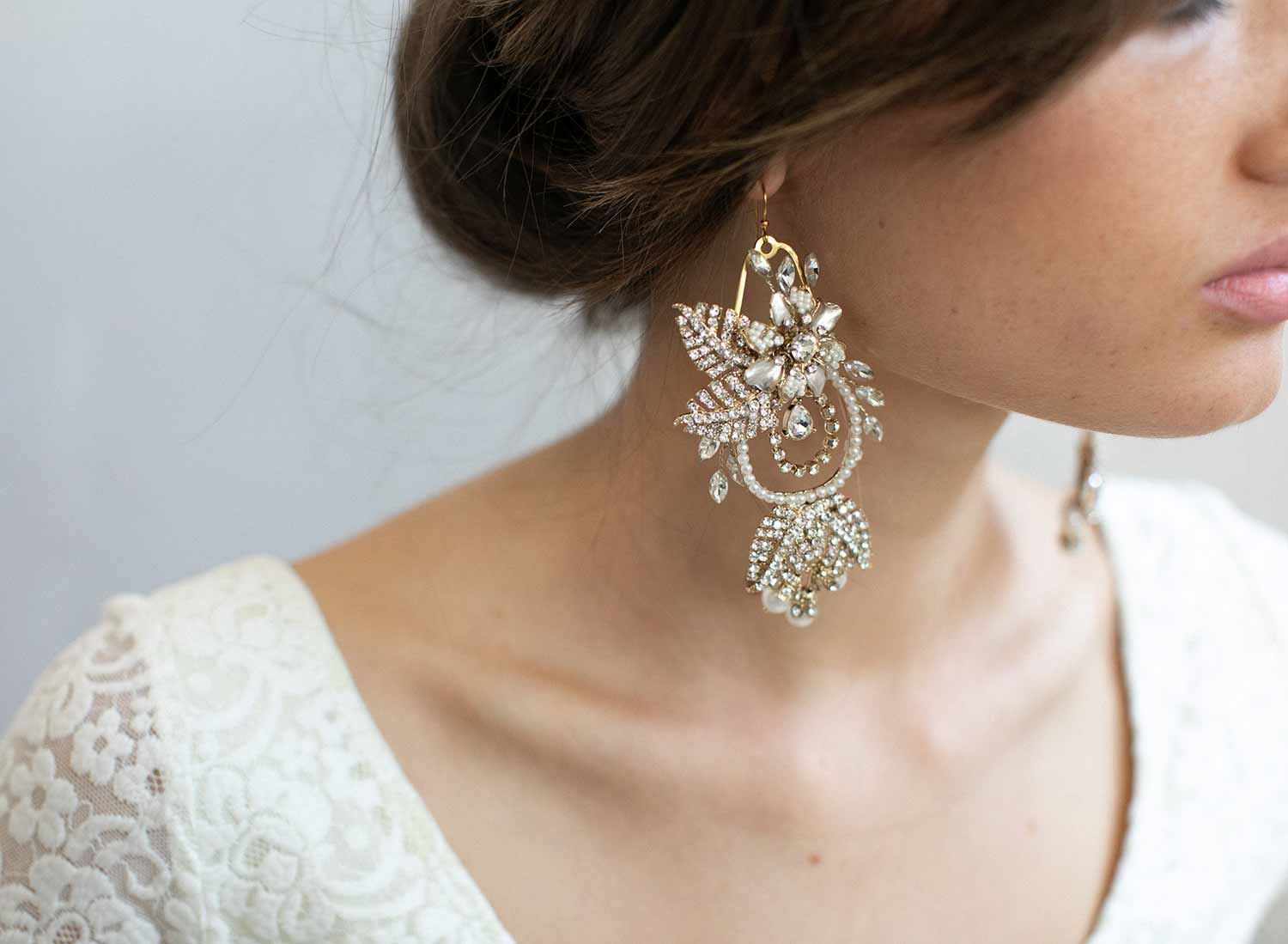 Elegant Gold Flower and Leaf Chandelier Earrings - Style #910 | Vintage-Inspired Dangle Earrings for Women | Perfect for Weddings, Parties & Evening Events
