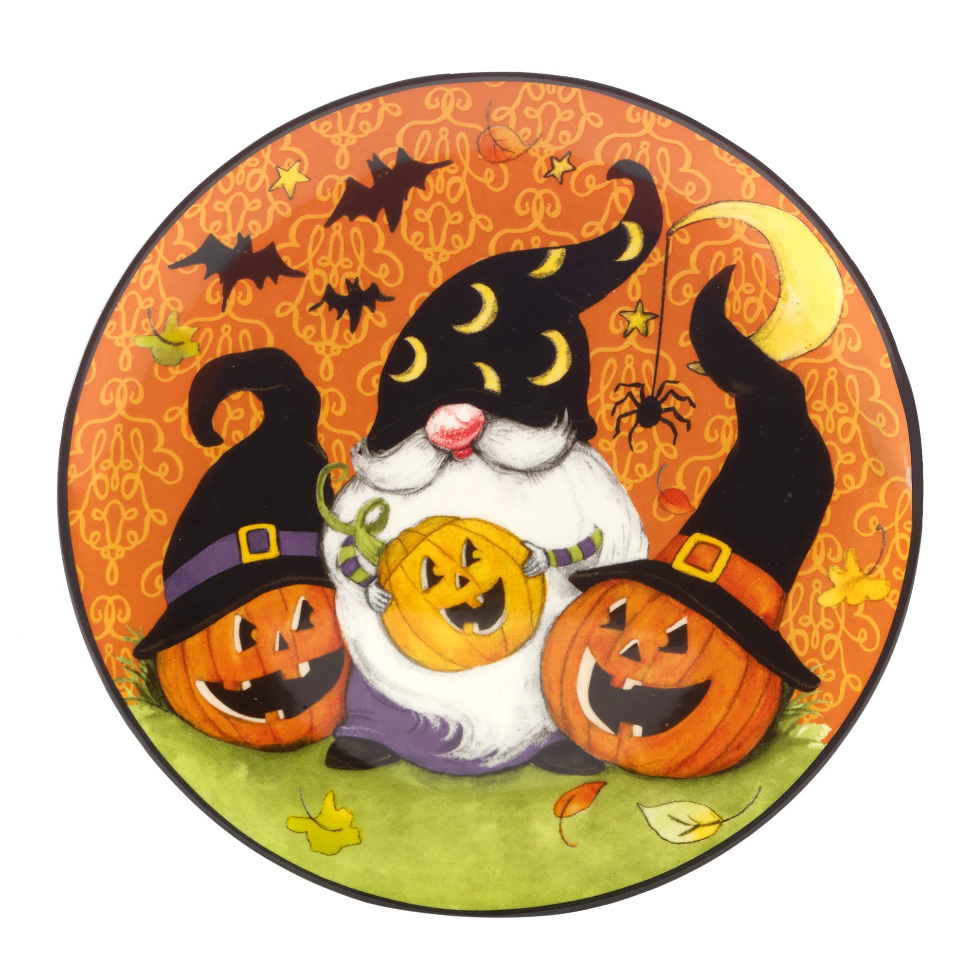Halloween Gnome Salad & Dessert Plates - 9 Inch Multicolor Set of 4 | Certified International Dinnerware for Halloween Parties, Thanksgiving & Holiday Entertaining