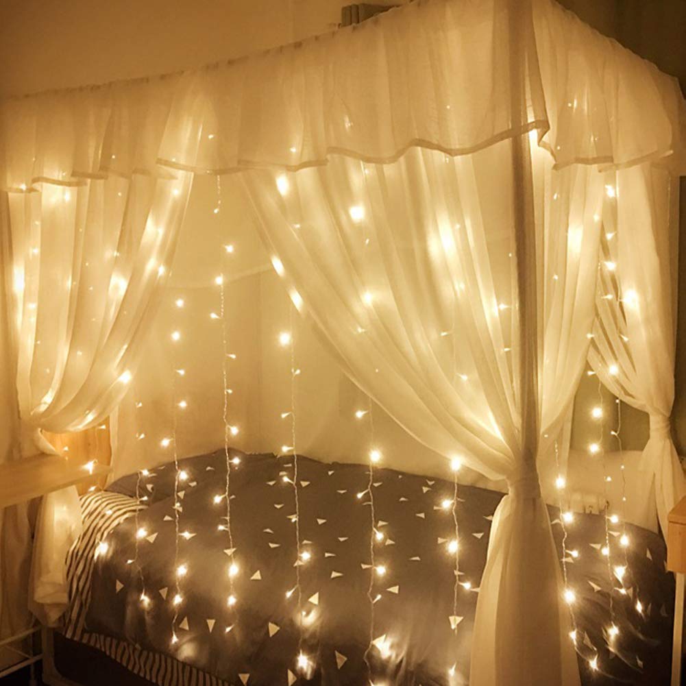 Twinkle Star 300 LED Curtain Lights 6.6x9.8ft - Fairy String Lights with Remote Control & Timer - Warm White Wedding Party Decorations for Bedroom, Home, Garden, Indoor & Outdoor - Perfect for Romantic Ambiance and Holiday Lighting