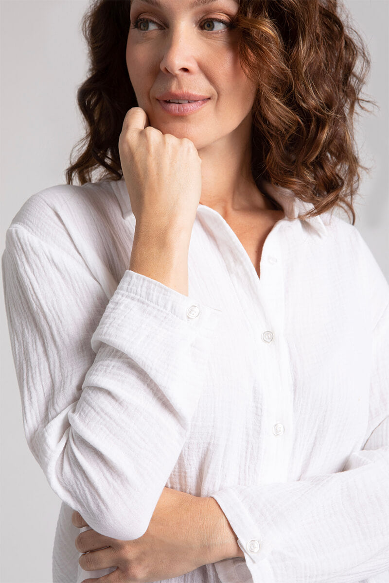Breathable Cotton Gauze Shirt for Women - Soft & Comfortable White Blouse - Perfect for Summer, Beach, and Casual Outfits