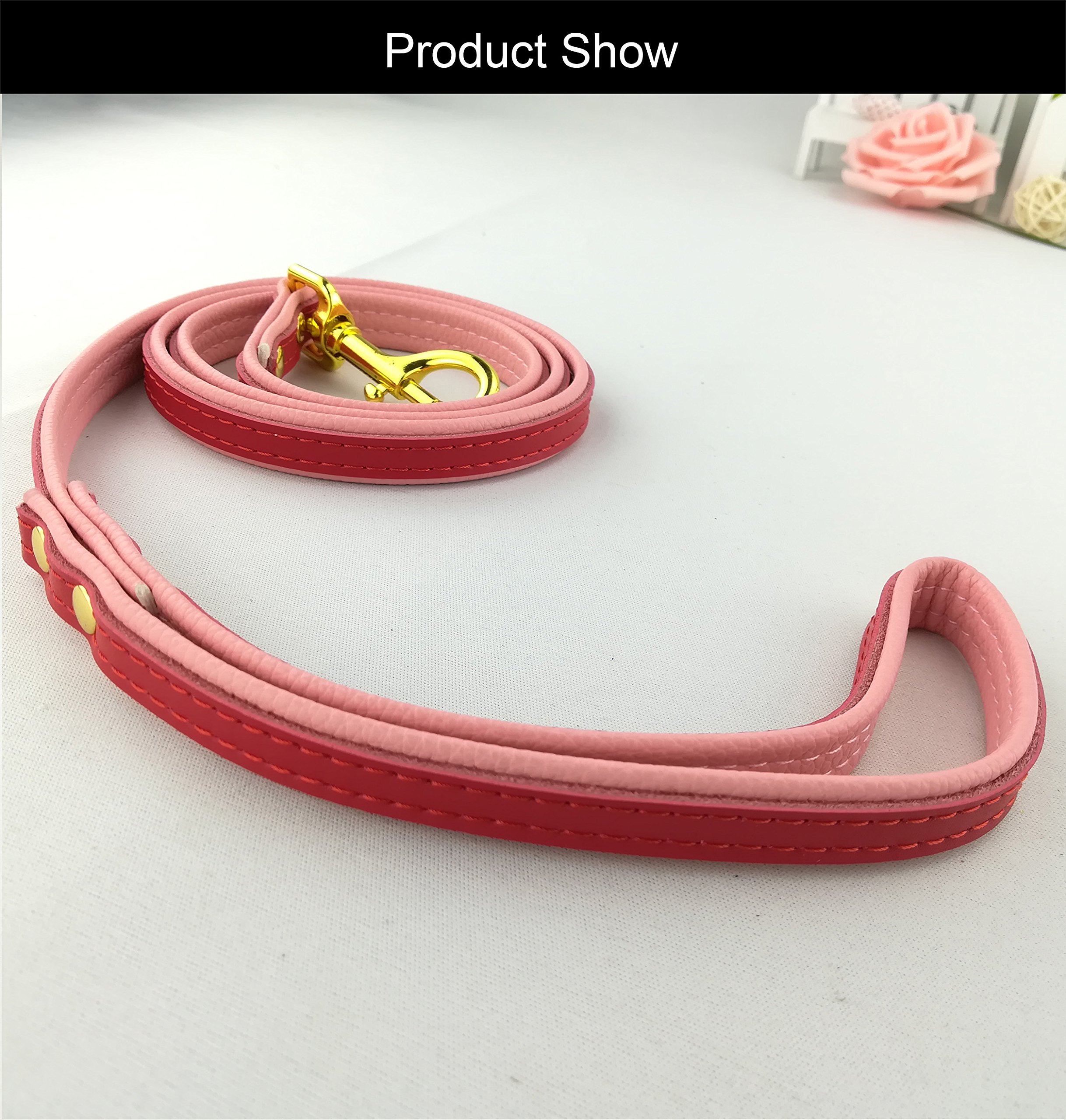Premium Soft Padded Dog Leash - Stylish Contrast Color Leather Dog Lead with Comfortable Handle (Red) - Perfect for Walking, Training & Outdoor Adventures with Your Pet