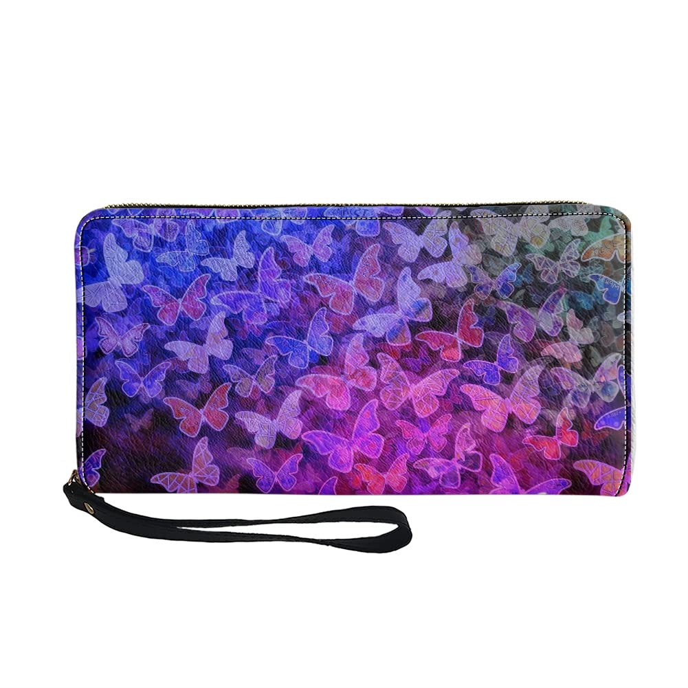 Purple Butterfly Print Women's Long Zip Around Wallet - RFID Blocking Credit Card Holder & Phone Pouch - Stylish Clutch Purse for Ladies & Girls - Perfect for Work, Travel & Everyday Use
