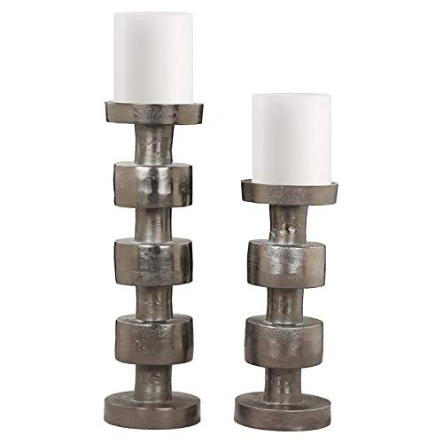MAKLAINE 6 Inch Gray Aluminum Candle Holder - Modern Transitional Home Decor for Dining Table, Wedding Centerpiece, and Fireplace Mantel Decor