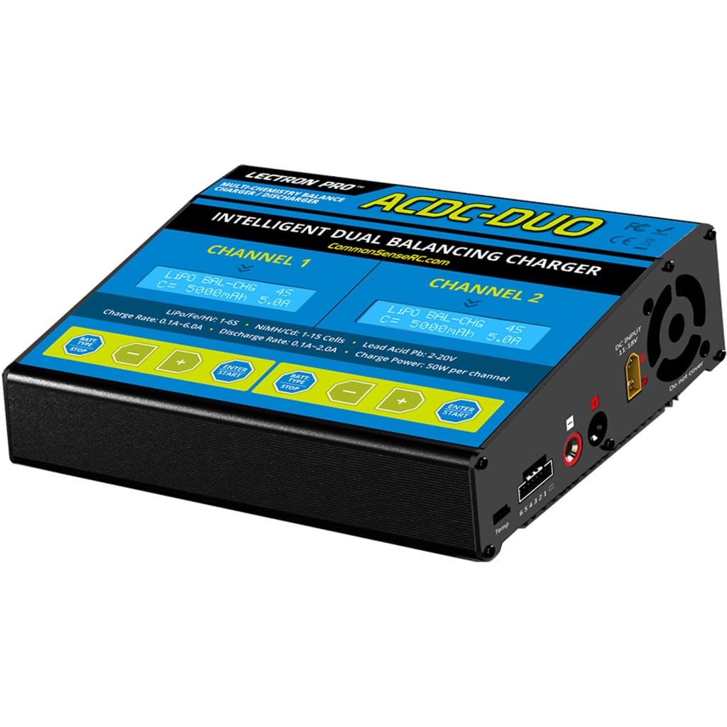 ACDC-DUO Dual Port Multi-Chemistry Battery Charger for LiPo/LiFe/LiHV/NiMH - Perfect for RC Cars, Drones, and DIY Electronics Projects