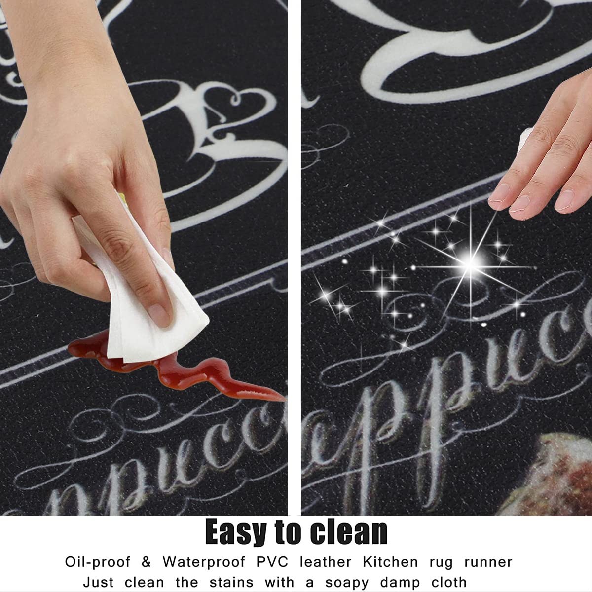 Famibay 2-Piece Anti-Fatigue Kitchen Mats Set - Non-Slip Waterproof Cushioned Floor Mat with Coffee Design, Easy to Clean Foam Rug for Kitchen Sink, Laundry & Standing Areas (17