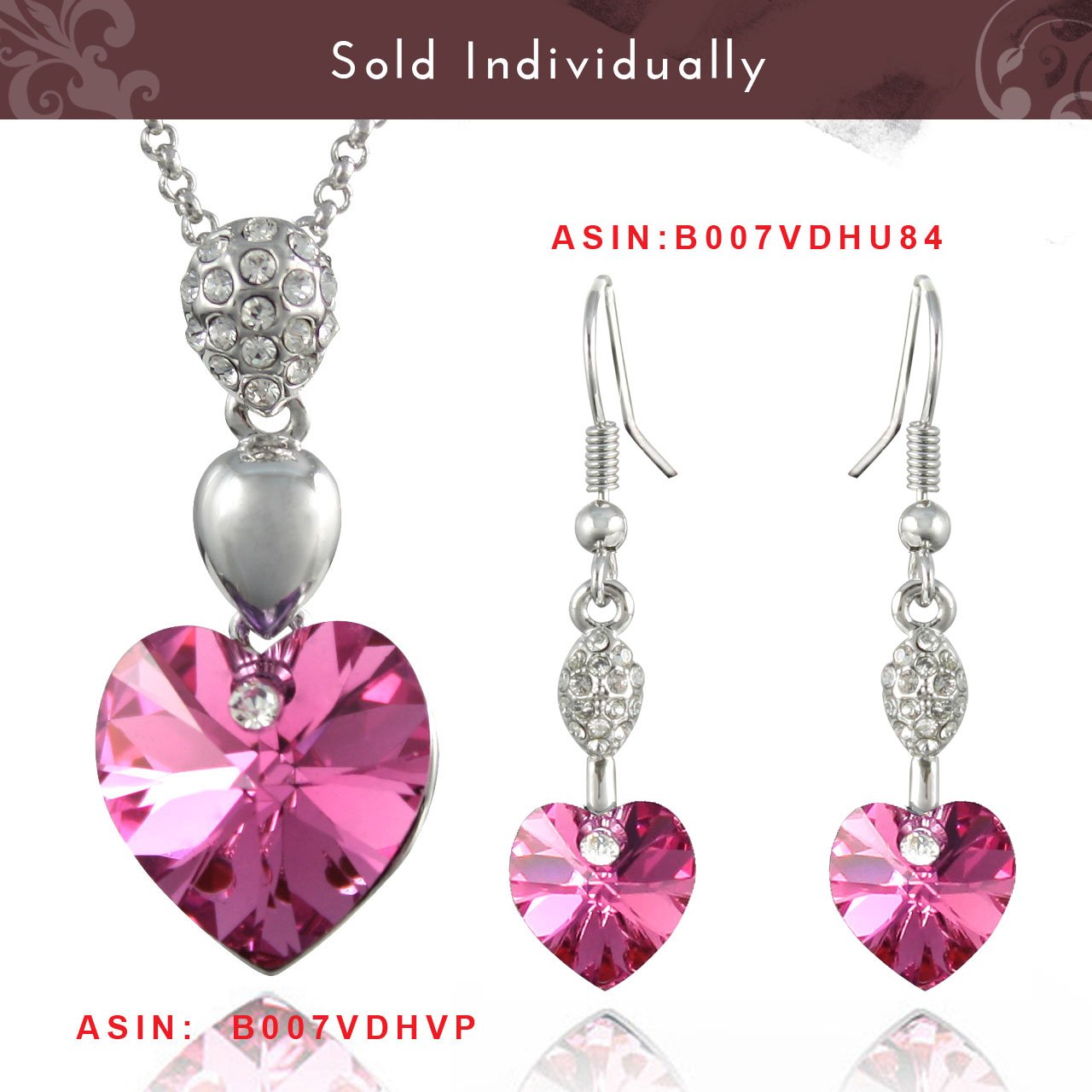 Sparkling Dahlia Heart Necklace & Earrings Set - Pink Crystal Jewelry for Party & Date