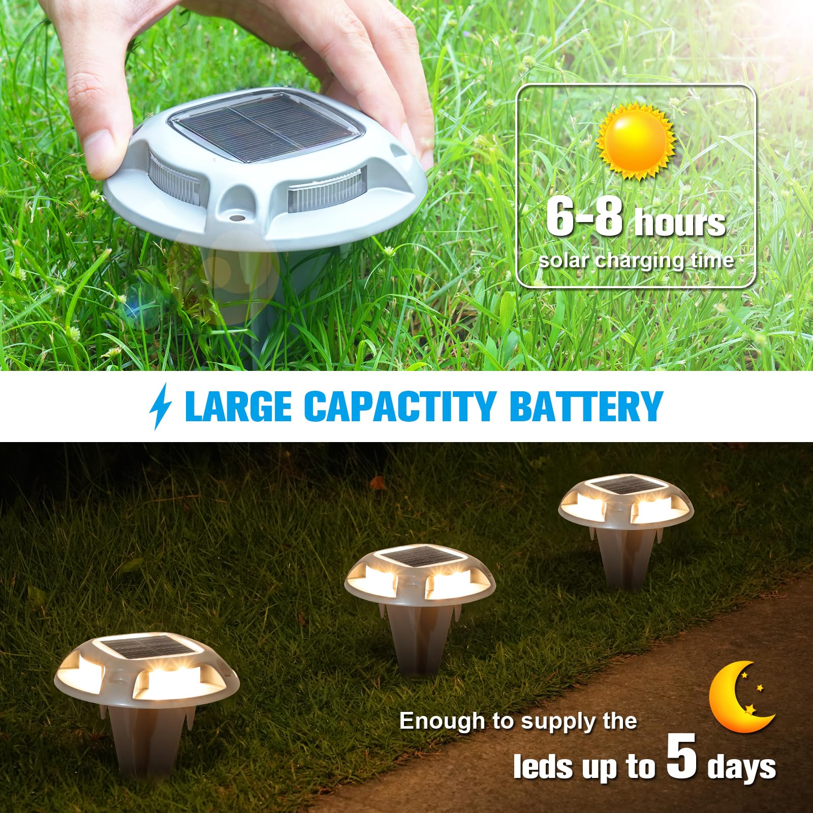 VOLISUN 16 Pack Solar Driveway Lights - 2 Color LED Outdoor Step Lights (White/Warm White) | IP67 Waterproof Deck & Pathway Lighting for Driveway, Sidewalk, Garden, and Patio Safety