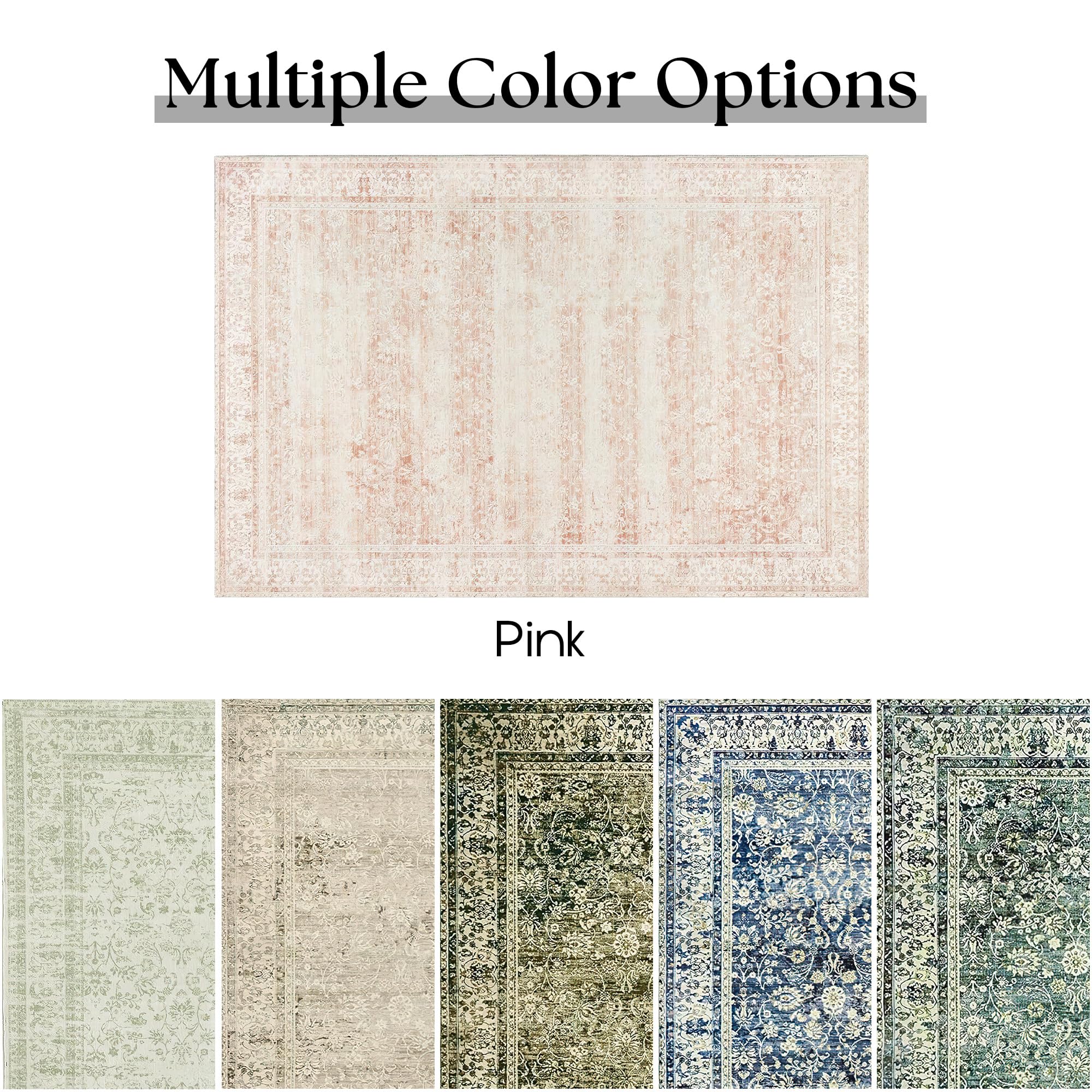 Light Pink 6x9 Bedroom Rug - Soft Faux Wool Machine Washable Boho Floral Carpet for Girls Room, Nursery, Playroom & Office | Aesthetic Feminine Home Decor