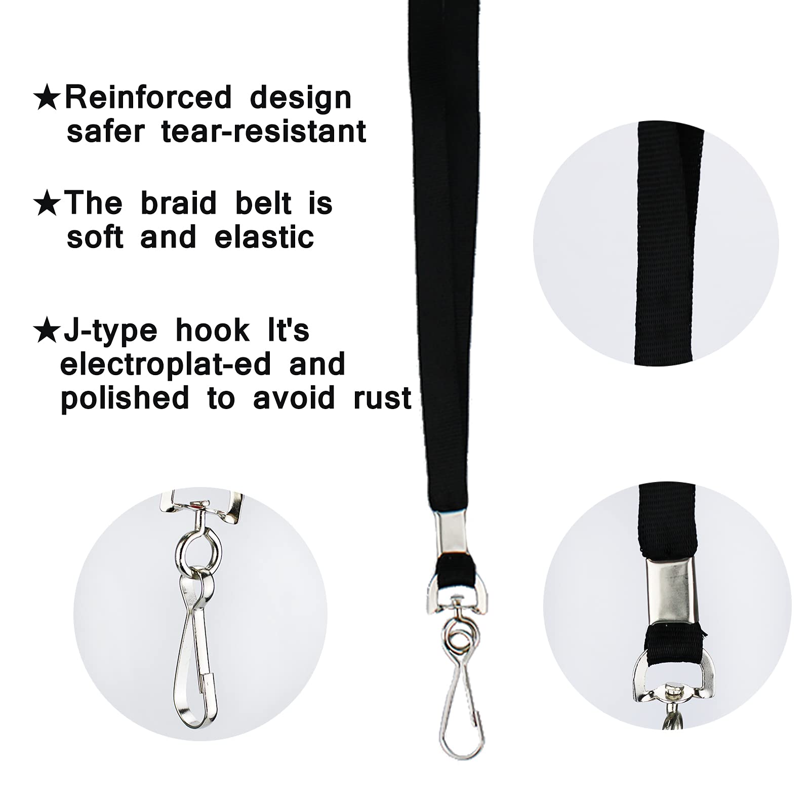 Black Lanyards Bulk 50 Pack - ID Badge Lanyards with Swivel Hook Clips for Work & Events