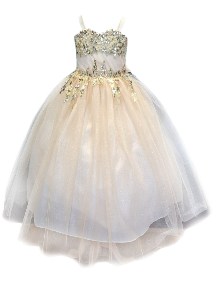 Champagne Embroidered Sweetheart Neckline Junior Bridesmaid Dress for Big Girls Size 8-16 | Formal Occasions, Wedding Party, Prom, Quinceañera, Special Events