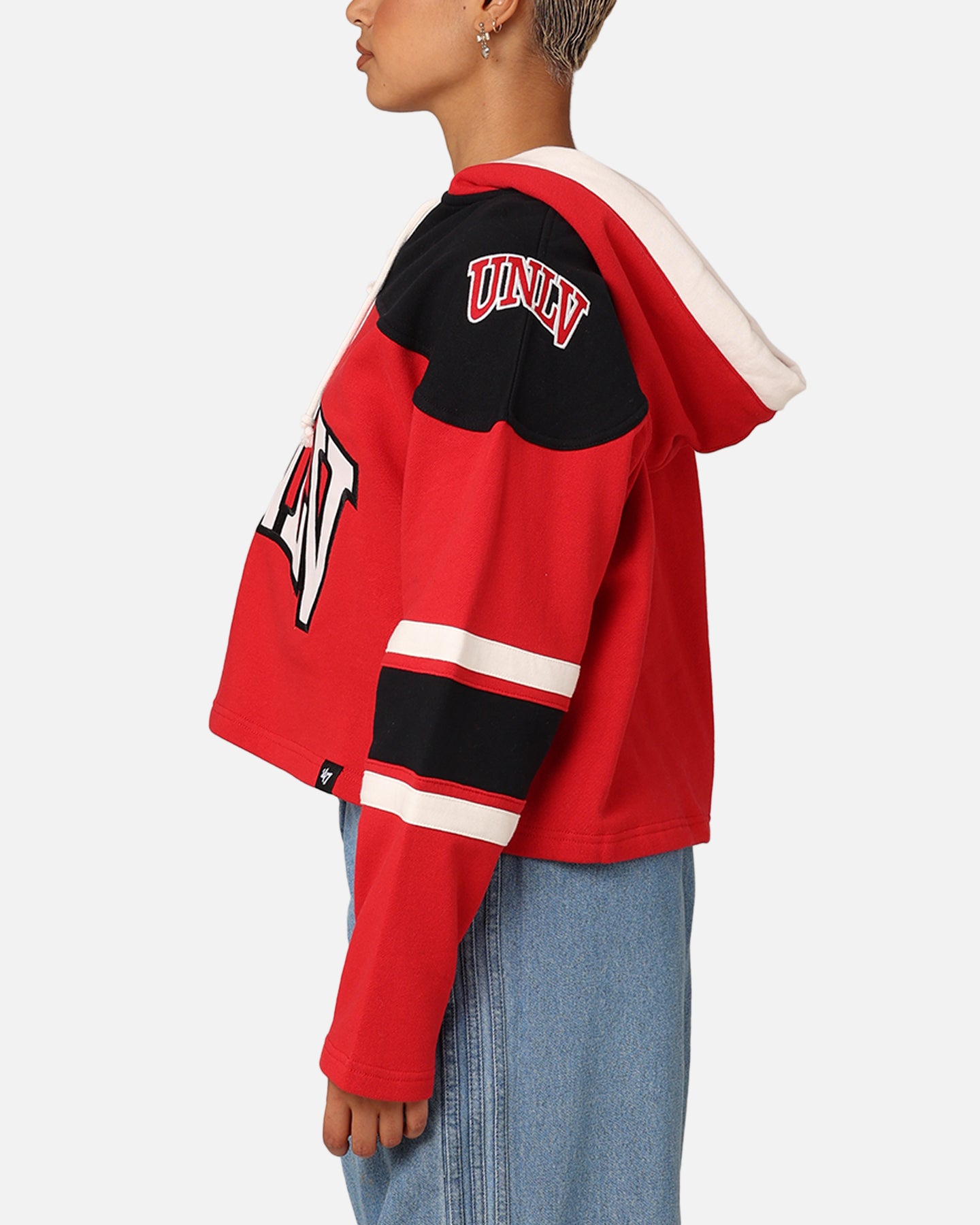 47 Brand Women's UNLV Cropped Lace-Up Hoodie - Red | Comfortable Pullover Sweatshirt for College, Casual Wear & Game Day Outfits