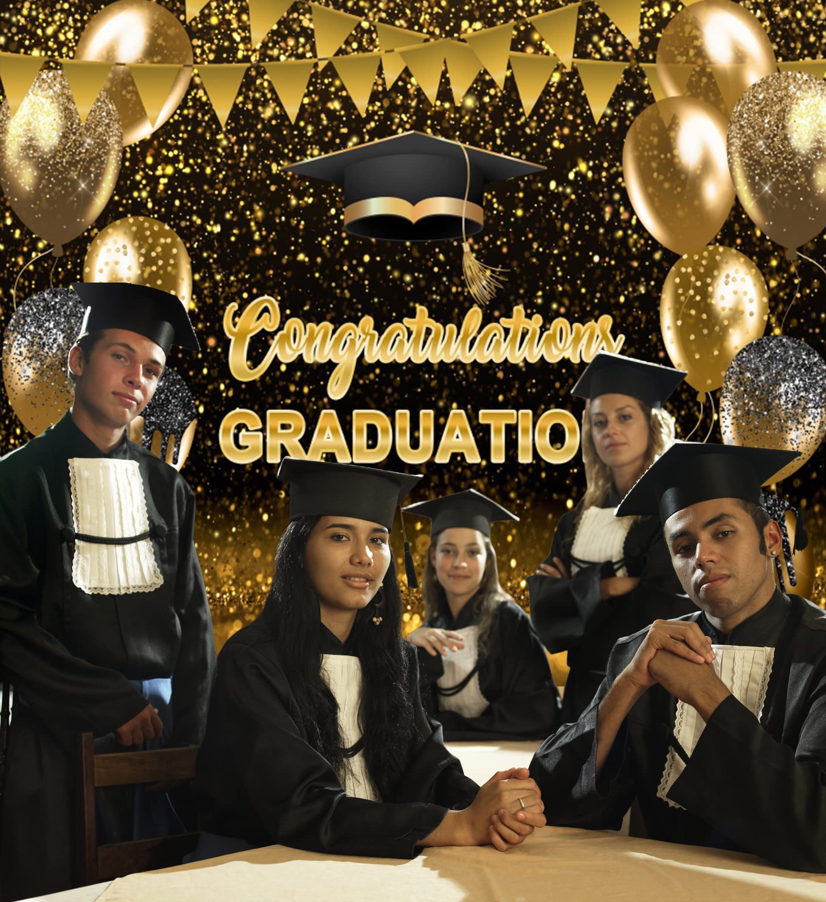 2024 Graduation Backdrop - Black Gold Glitter Balloon Background for Grad Party, Prom & Ceremony | Class of 2024 Congrats Grad Vinyl Photography Backdrop 10x8ft | Perfect for Graduation Photos, Portrait Sessions & Celebration Decor