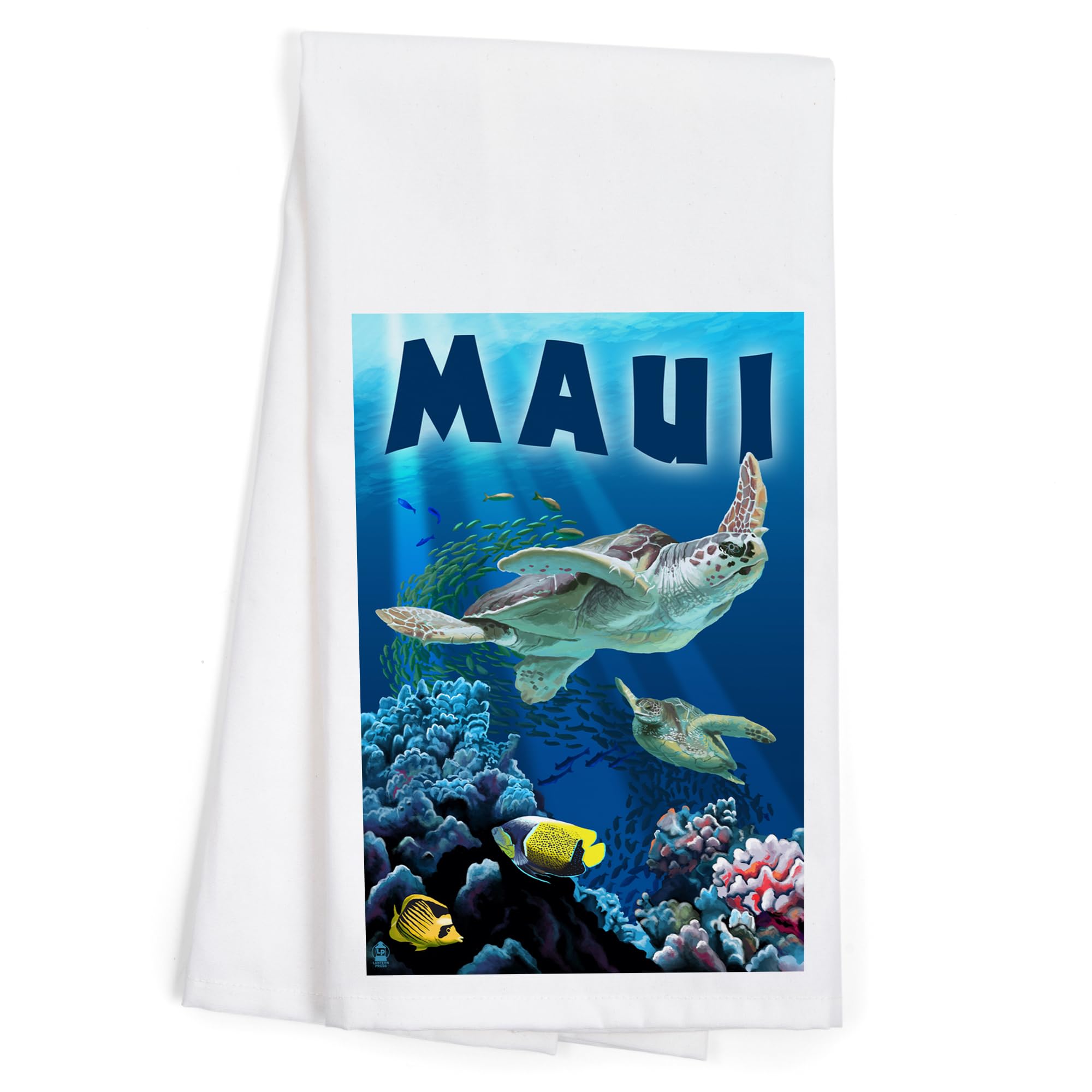 Lantern Press Maui Hawaii Sea Turtles Swimming - 100% Cotton Tea Towel & Decorative Hand Towel for Kitchen, Bathroom & Home Decor - Perfect for Beach House, Coastal Decor & Tropical Themed Rooms