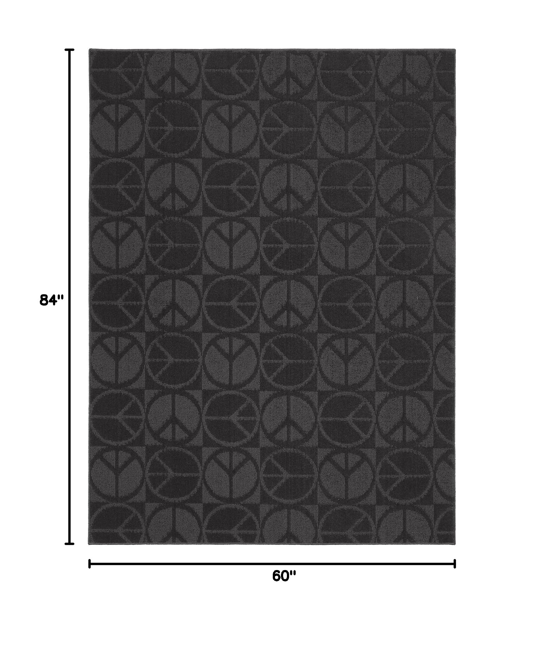 Garland Rug Large Peace 5'x7' Black Area Rug - Soft Non-Slip Living Room Carpet for Bedroom, Office & Home Decor