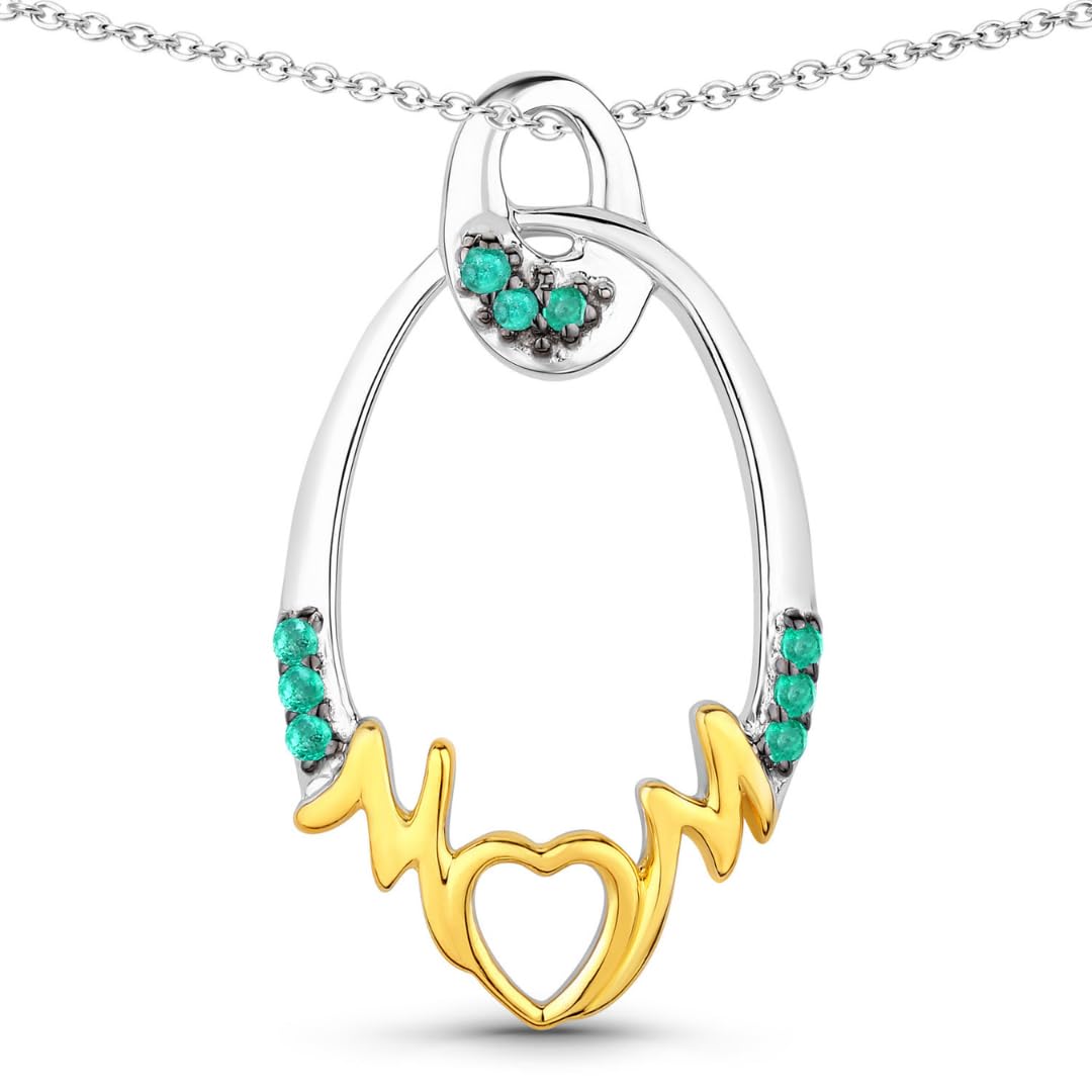 Genuine Emerald Mother's Pendant Necklace in Sterling Silver - Perfect Gift for Mom's Birthday, Mother's Day & Special Occasions