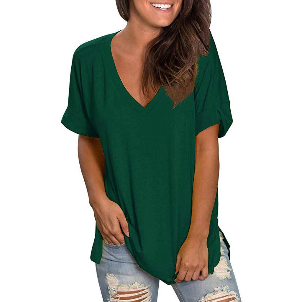 Women's Summer Short Sleeve T-Shirts - Casual V-Neck Loose Blouse Tunic Tops for Everyday Wear | Perfect for Beach, Office & Weekend Outings