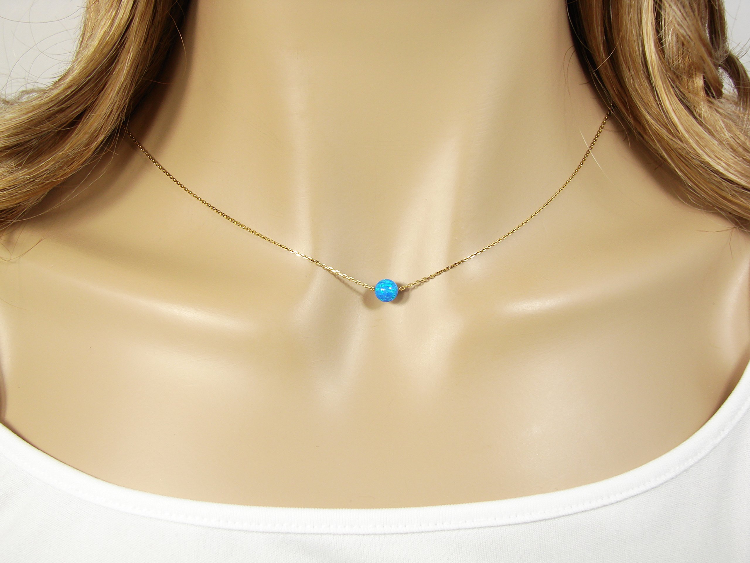 Blue Opal Ball Gold Plated Sterling Silver Necklace - Minimalist Dot Opal Bead Pendant for Everyday Elegance and Special Occasions