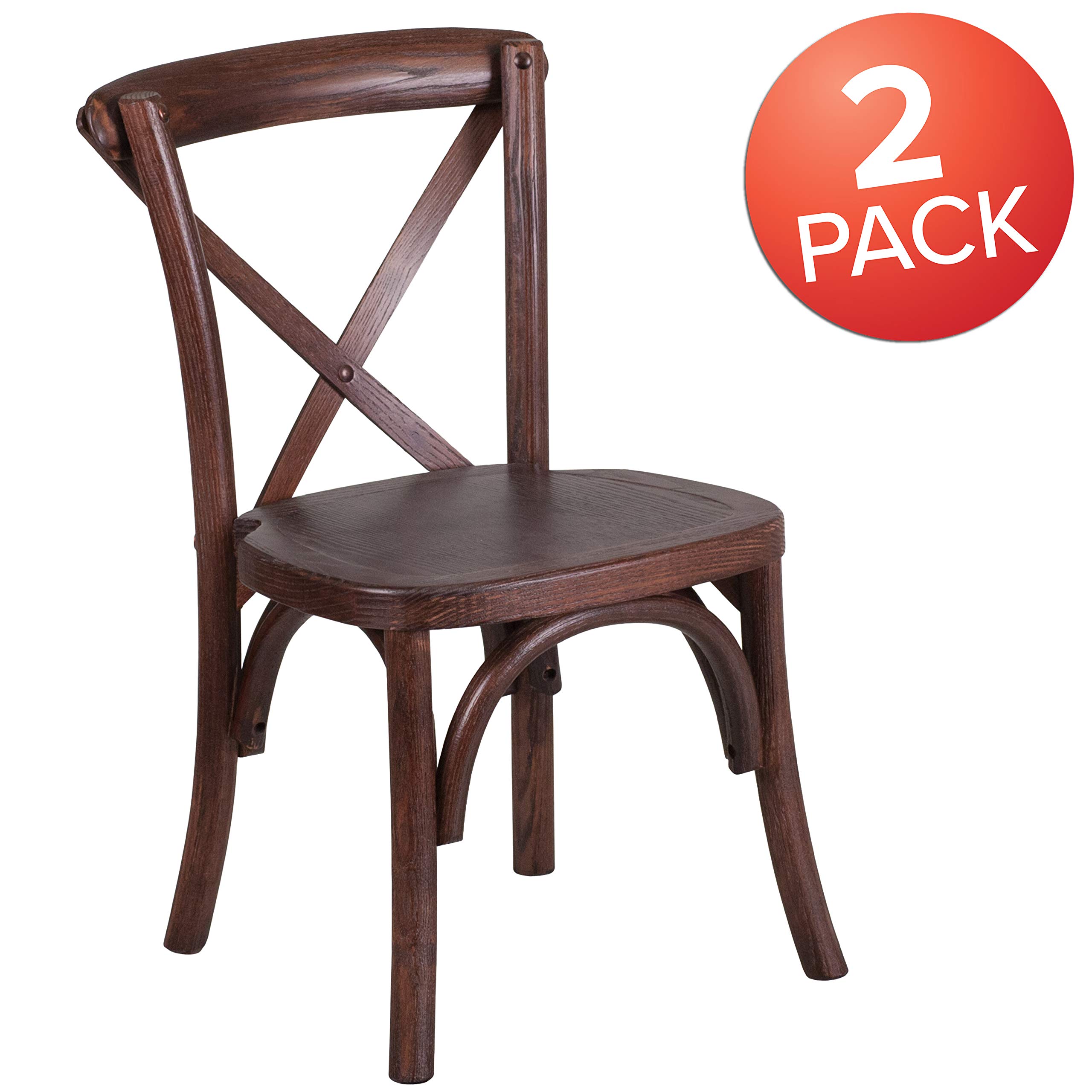 2 Pack Stackable Kids Mahogany Wood Cross Back Chairs - Sturdy & Safe Dining Chairs for Children - Perfect for Home, School, and Restaurant Use