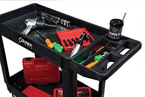 Heavy Duty Black Plastic Utility Cart with Wheels - Foldable Rolling Cart for Home, Office, Garage, and Warehouse Storage Organization