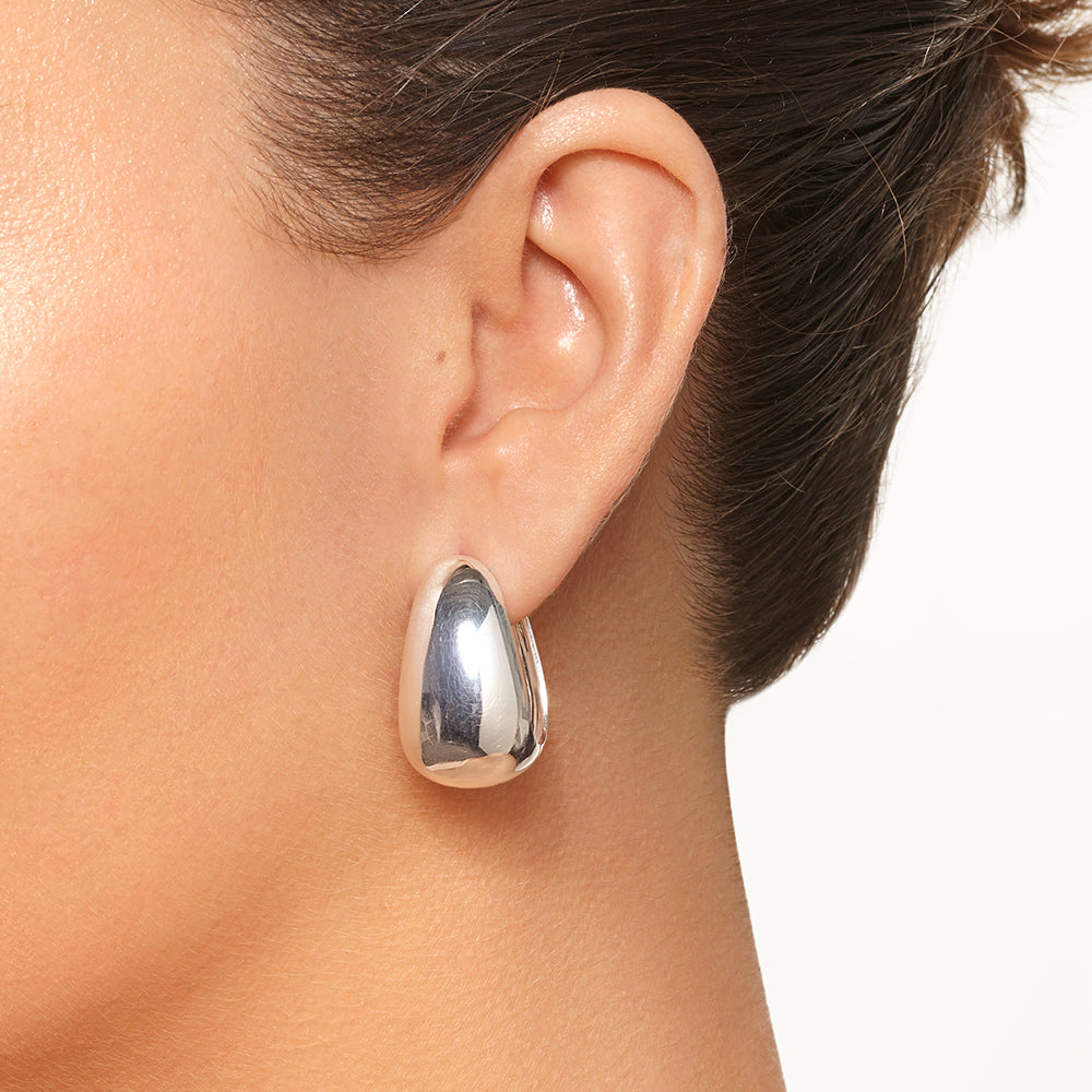 Silver Drop Dome Hoops Earrings for Women - Elegant Dangle Earrings for Party, Wedding & Everyday Wear