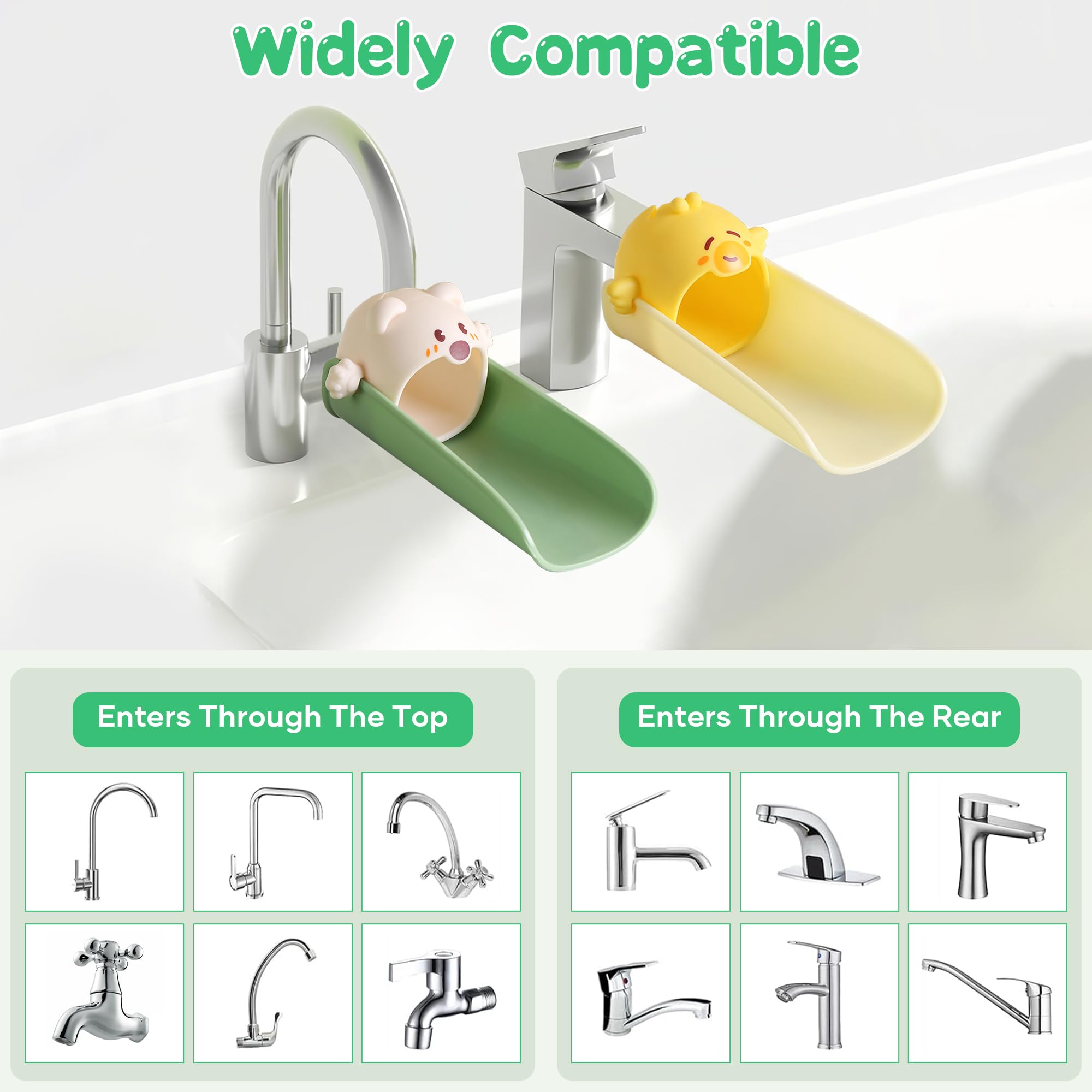 PANIMOSI Kids Sink Faucet Extender for Toddlers - No Installation Bathroom & Kitchen Water Spout Extender for Easy Hand Washing - Perfect for Baby, Bathtub & Toddler Safety (Green) - Ideal for Home, Daycare & Preschool Use