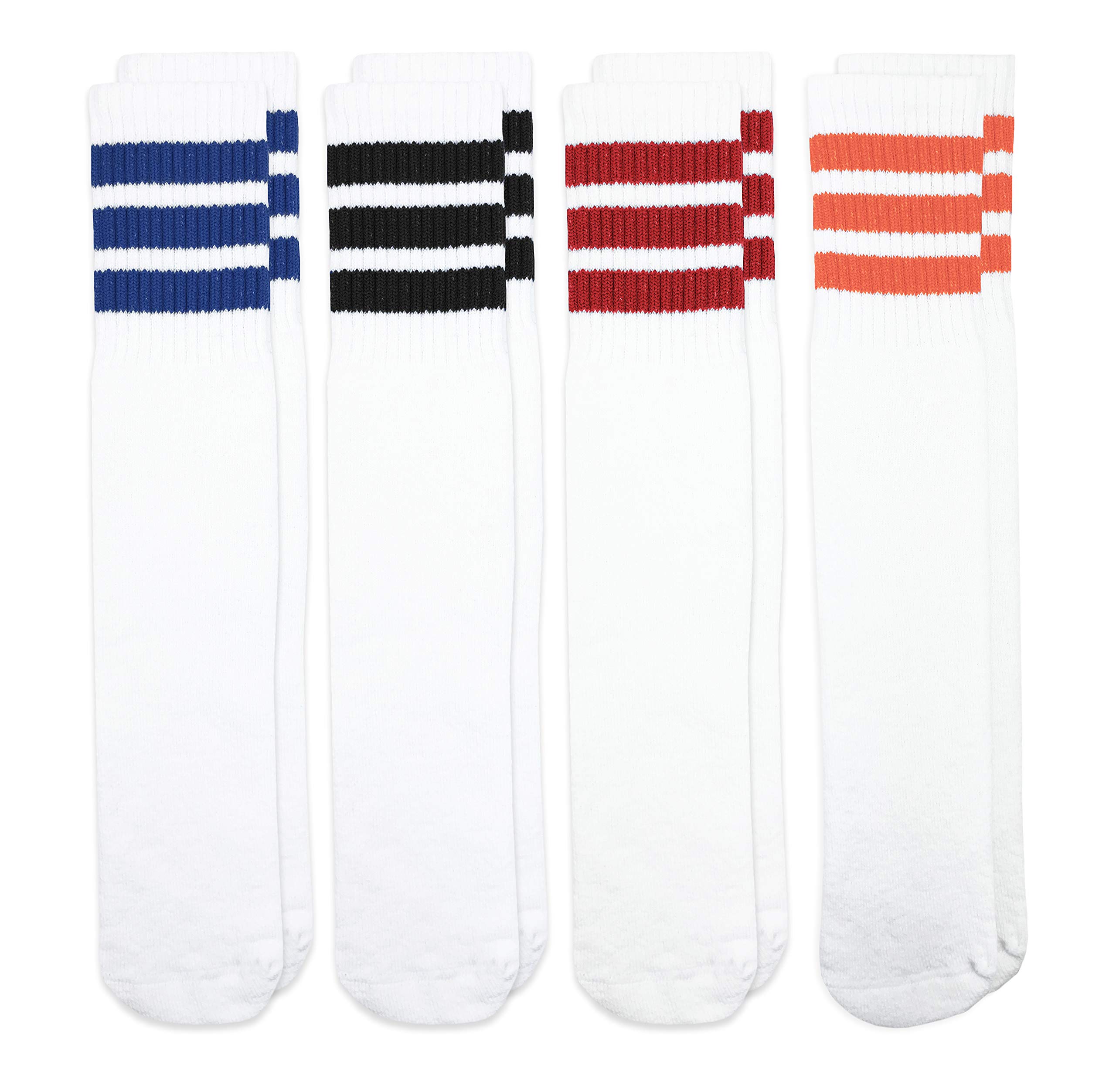 Jefferies Kids' Boys & Girls Unisex Striped Knee-High Socks 4-Pack - Soft Cotton Tube Socks for School, Sports & Everyday Wear