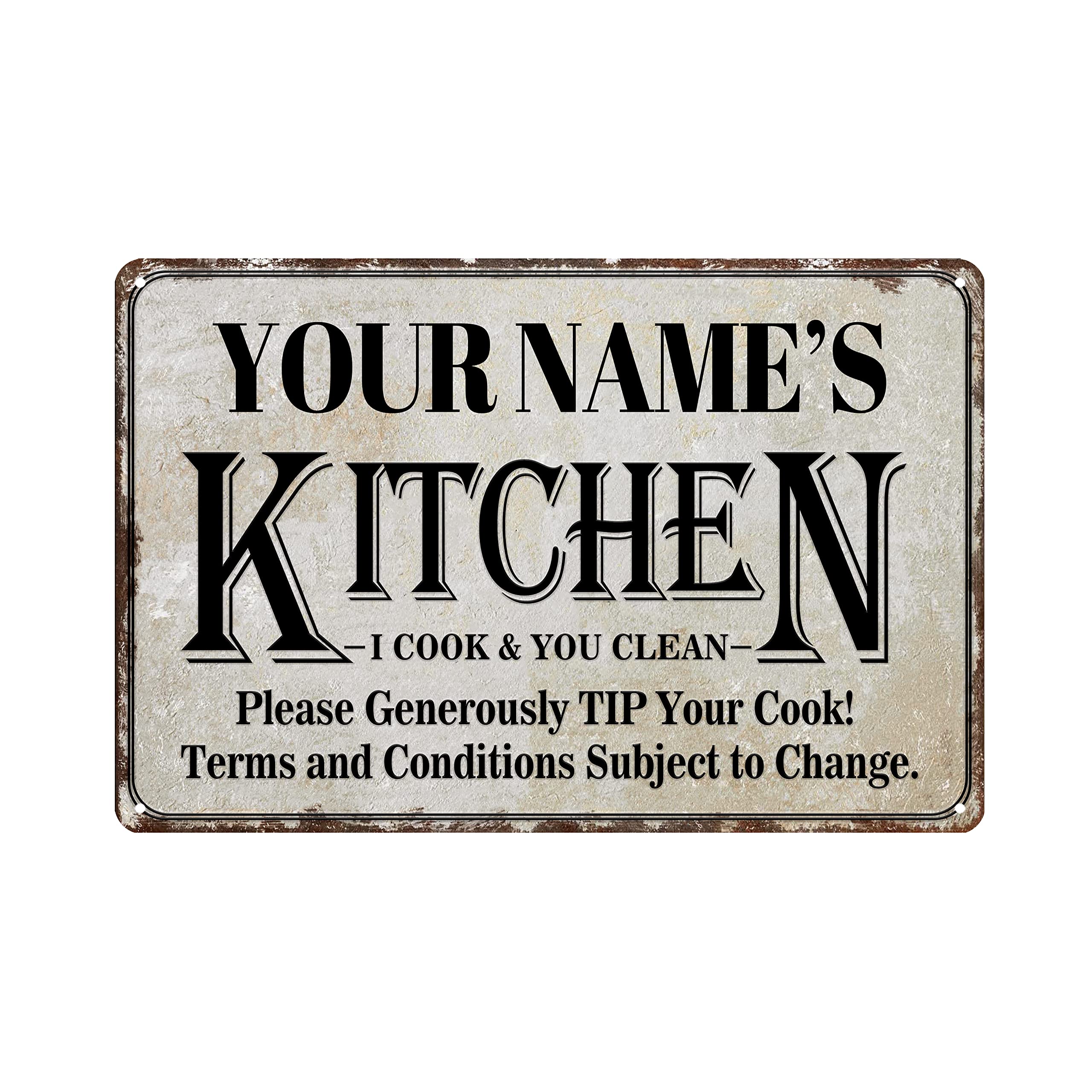 Personalized Kitchen Tin Sign - Custom Aluminum Wall Decor with 'I Cook & You Clean' Design | Retro Home Decor for Bar, Cafe & Farmhouse Style Kitchens