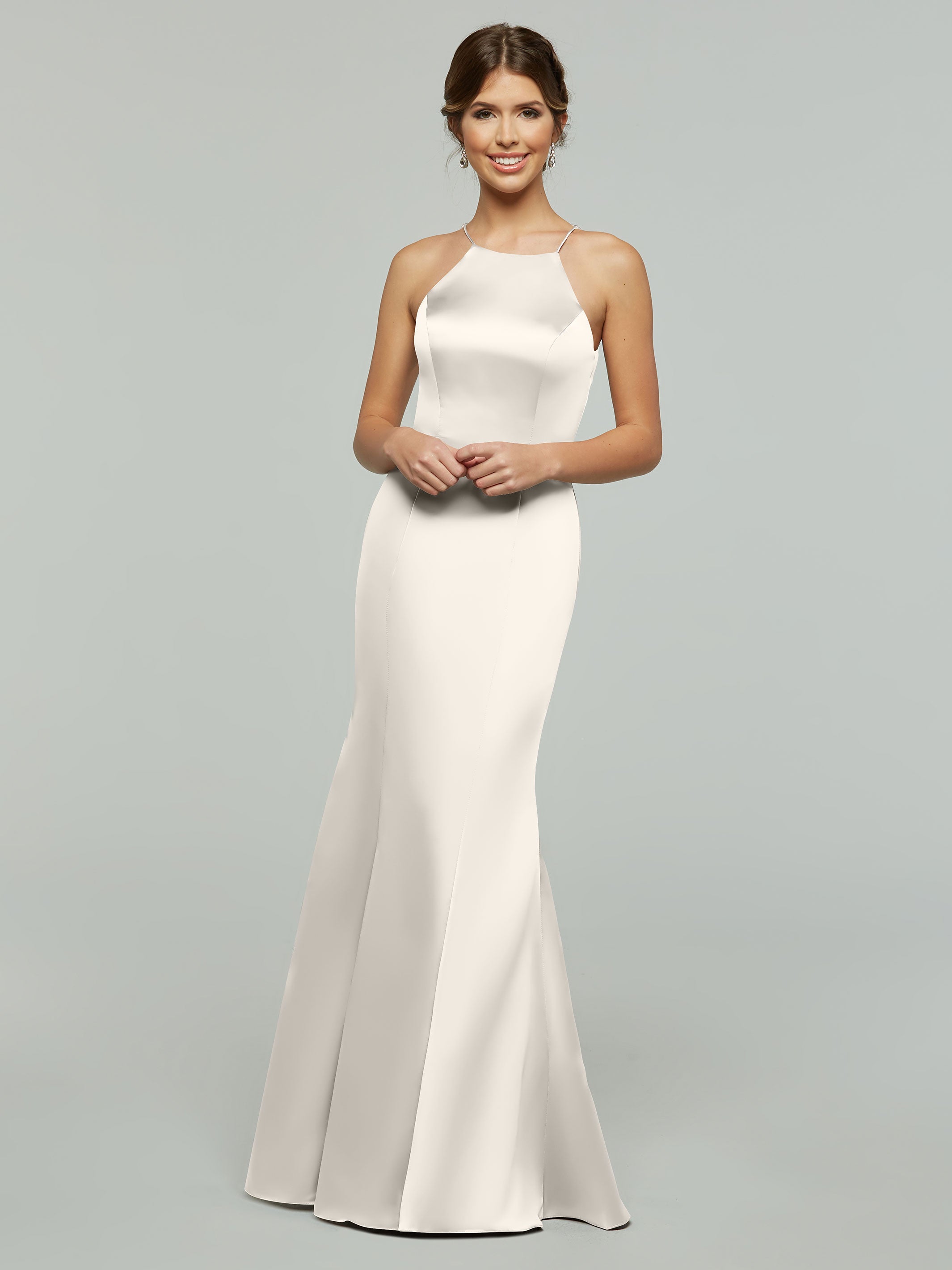 Elegant 80071 Mermaid Satin Bridesmaid Dress with Halter Neckline - Perfect for Weddings, Proms & Formal Events