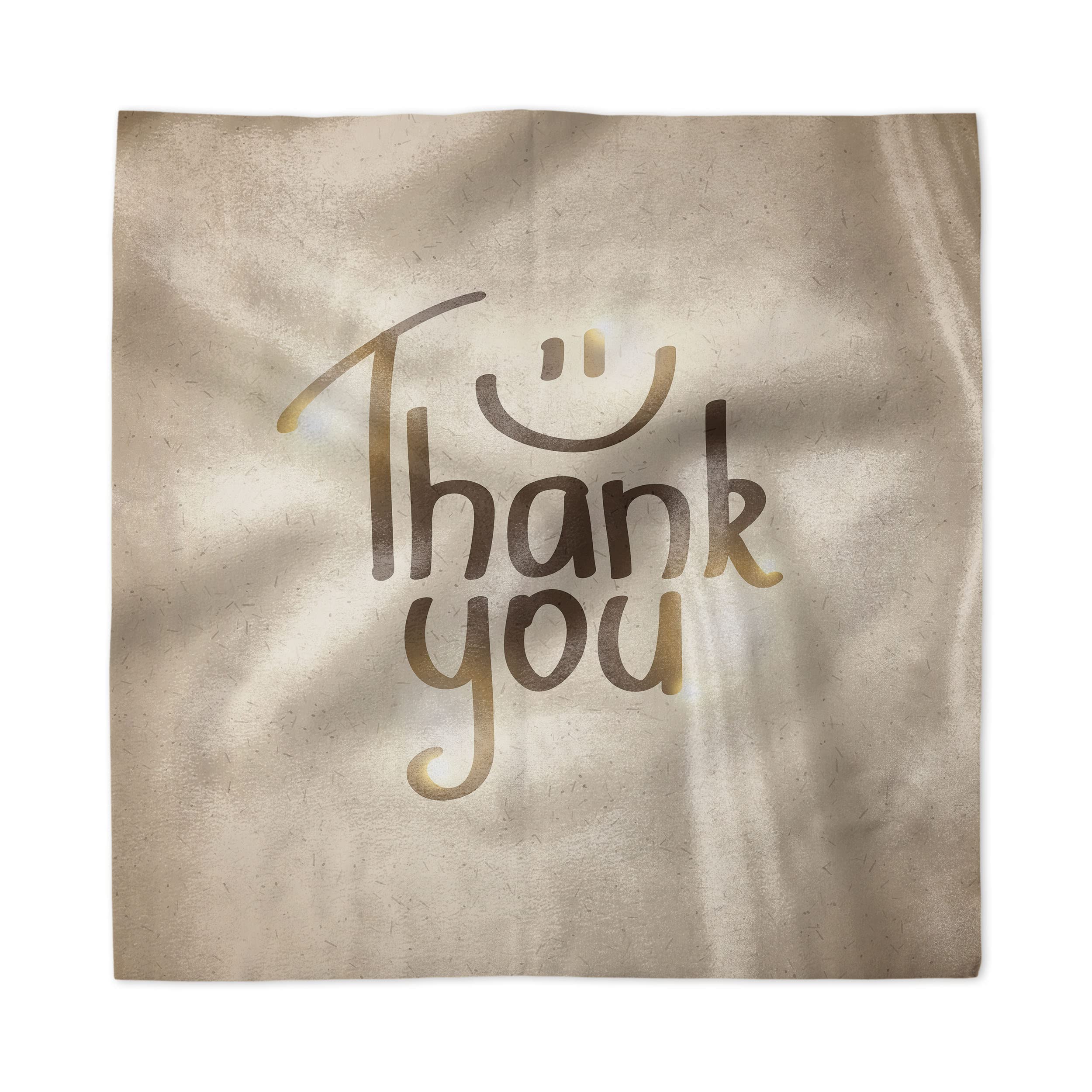 Ambesonne 4-Pack Thank You Satin Napkins 18x18 Inch, Beige Umber Square Printed Party & Dinner Napkins with Smiling Face Design - Perfect for Weddings, Anniversaries, and Special Occasions