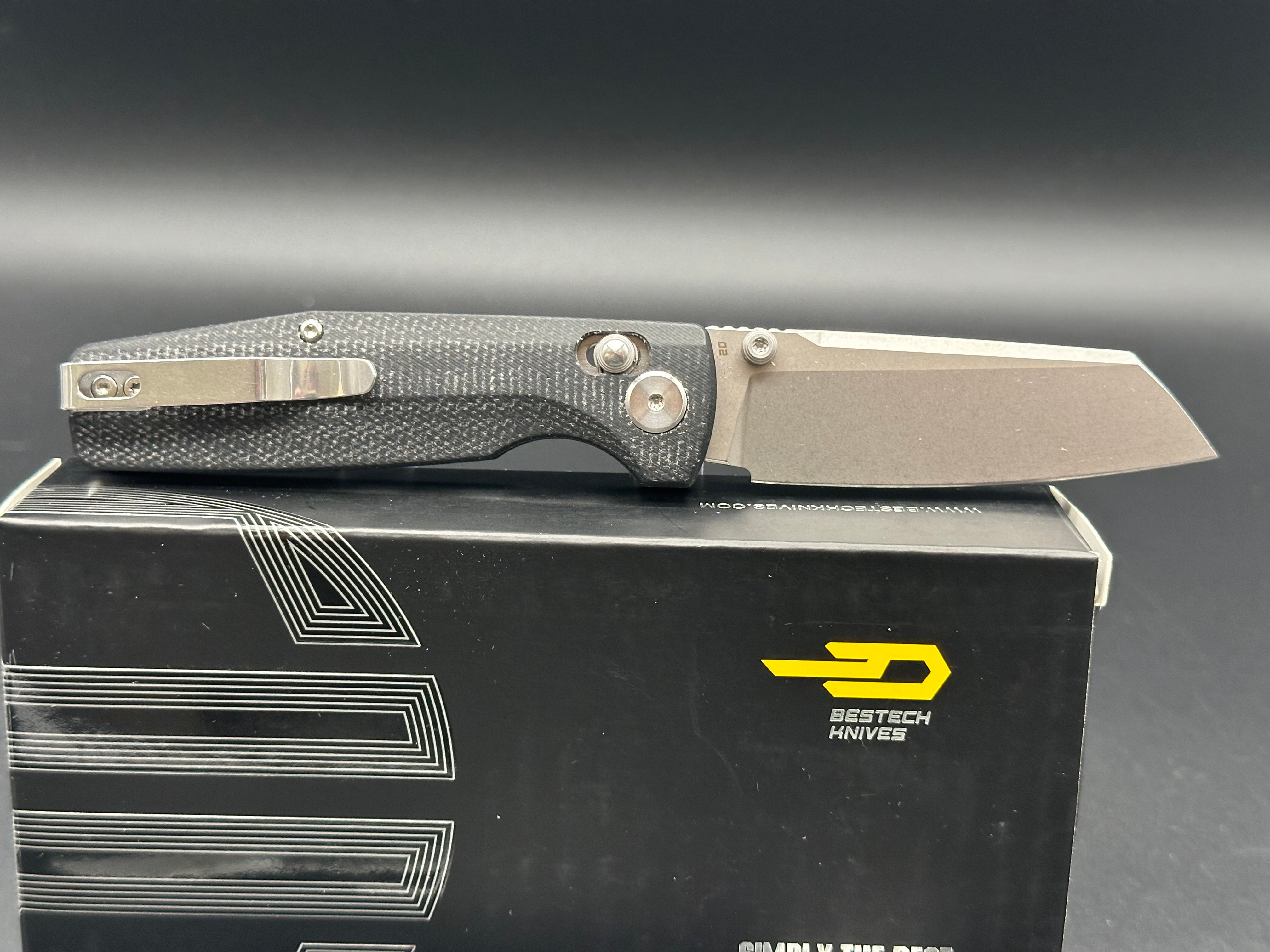 BESTECH SLASHER Folding Pocket Knife - D2 Steel Blade, Black Stonewash Finish, Micarta Handle - EDC, Camping, Hunting & Outdoor Survival Tool