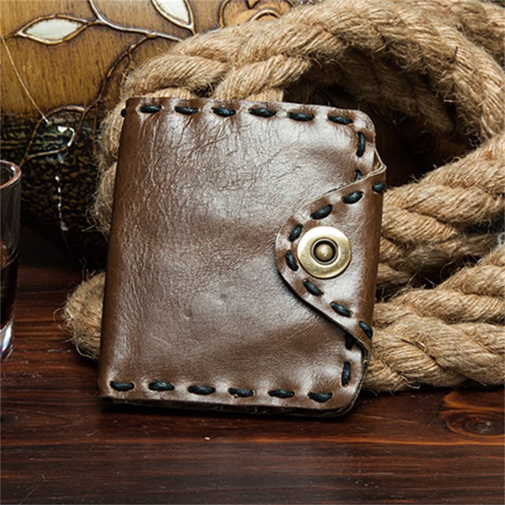 Handmade Genuine Leather Wallet for Men - Retro Short Style Card Holder with Money Clip & Woven Design - Perfect for Everyday Carry, Travel & Business (Gift Box Included)