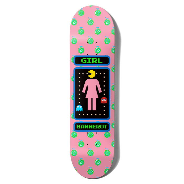 Pac-Man Themed Girl Bannerot Skateboard Deck 8.25 - Fun Retro Gaming Skateboard for Girls, Street & Park Riding