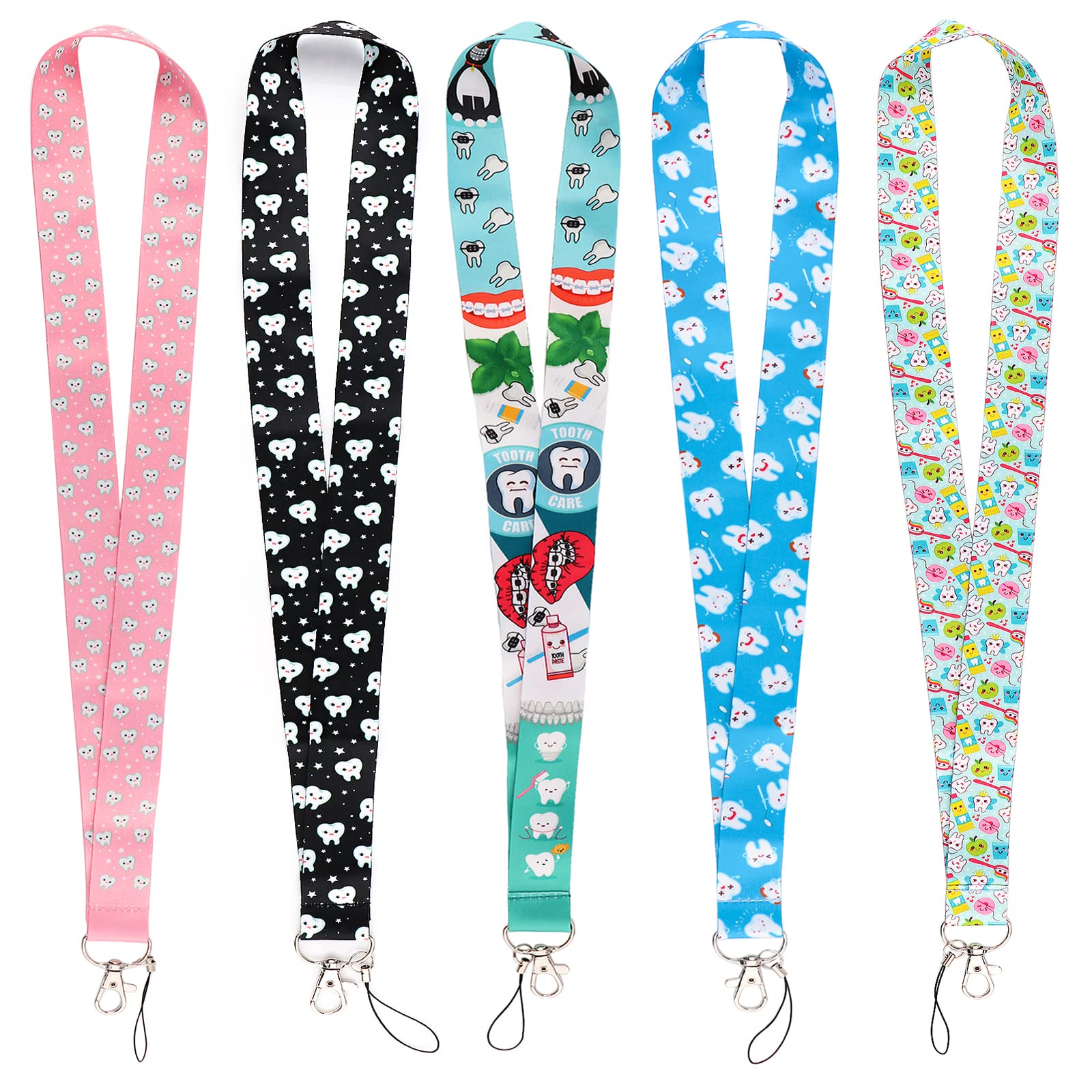 Cute Dental Key Lanyards for Kids & Women - 5pcs Pink ID Badge Holder for School & Work