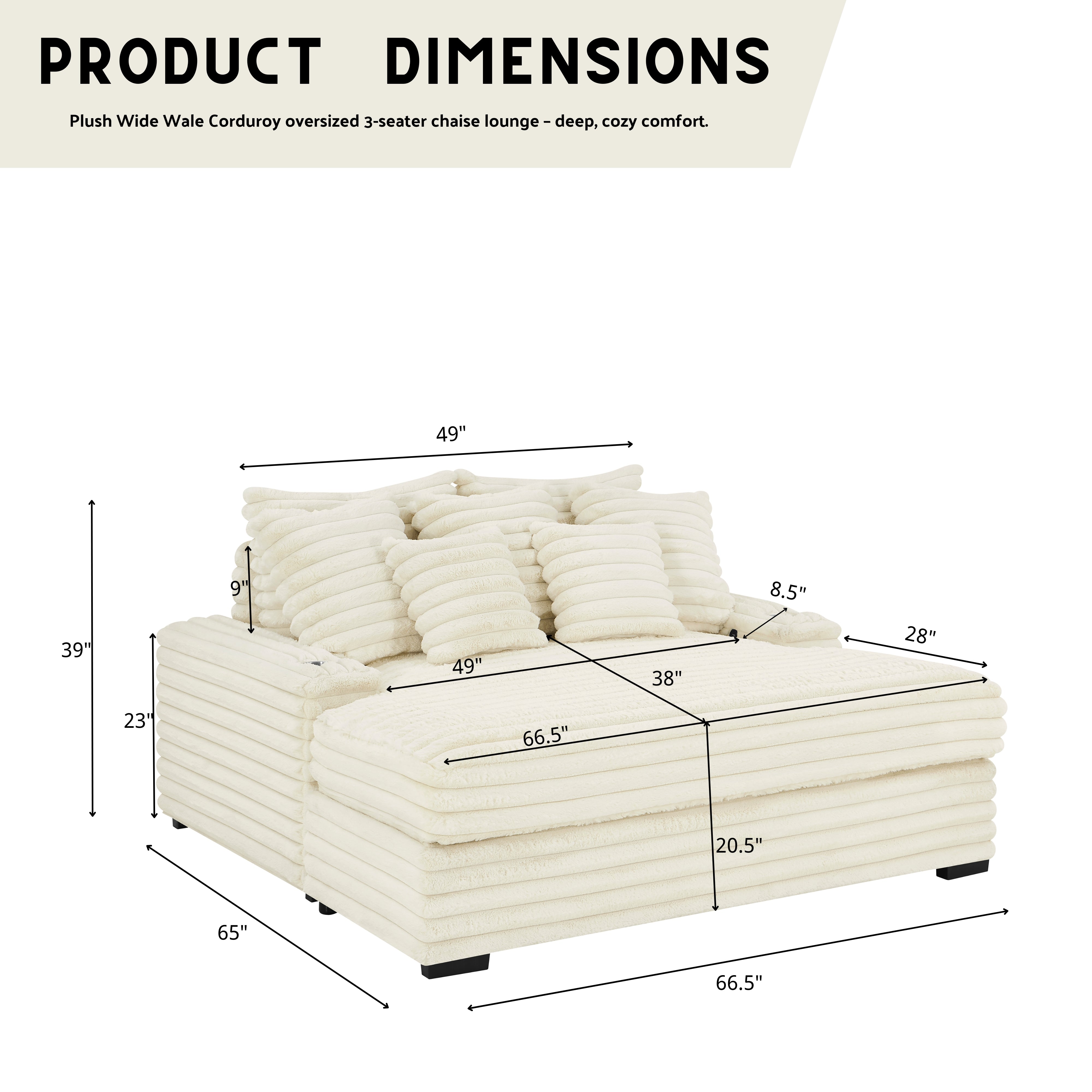 Roundhill Furniture Gaviella Plush Wide Wale Corduroy Oversized Multi-Functional Chaise Lounge - Comfortable Sofa Bed for Living Room, Bedroom & Home Theater Relaxation