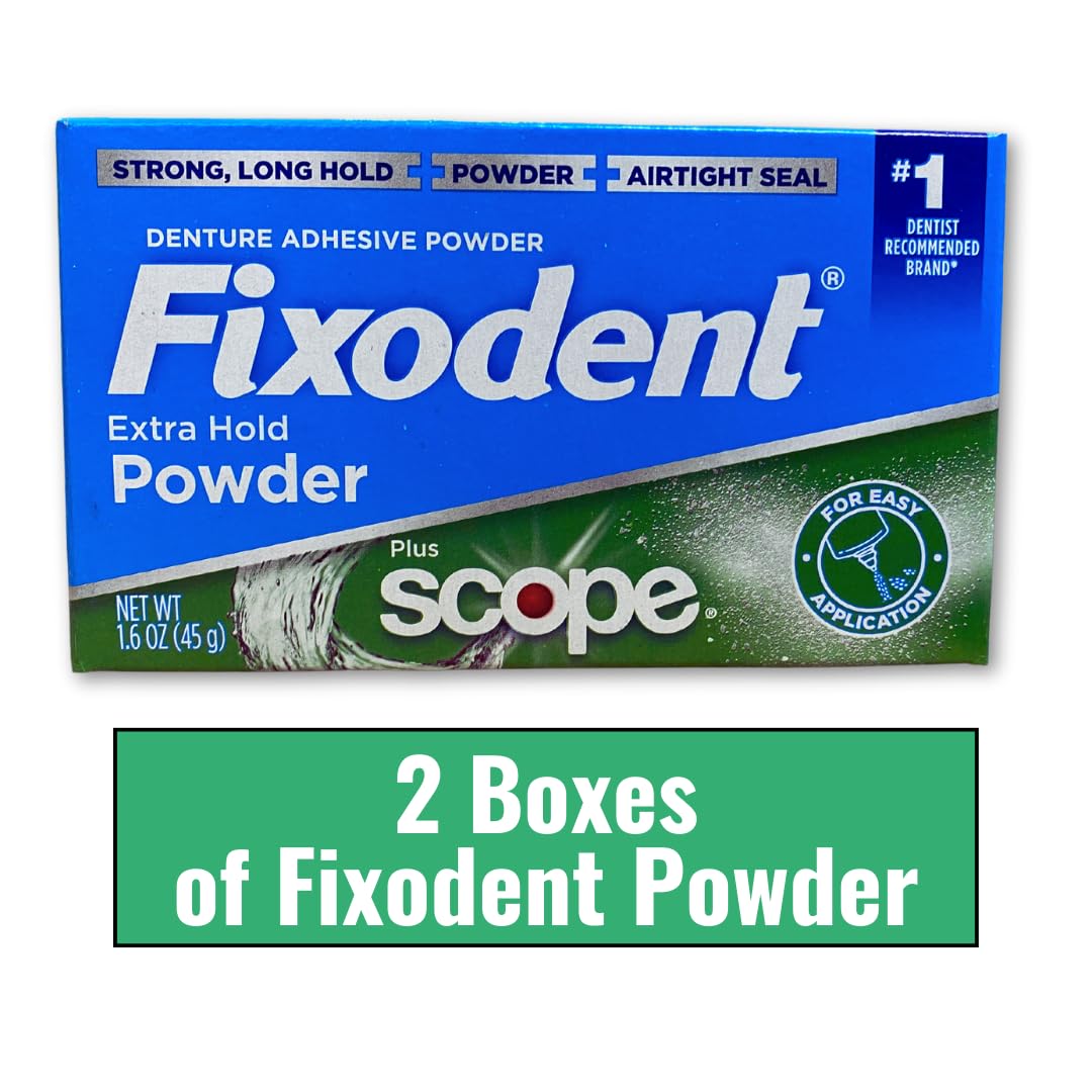 Fixodent Extra Hold Denture Adhesive Powder - 2 Pack with Free Denture Brush | Secure Denture Fit for All-Day Comfort | Ideal for Eating, Speaking & Active Lifestyles