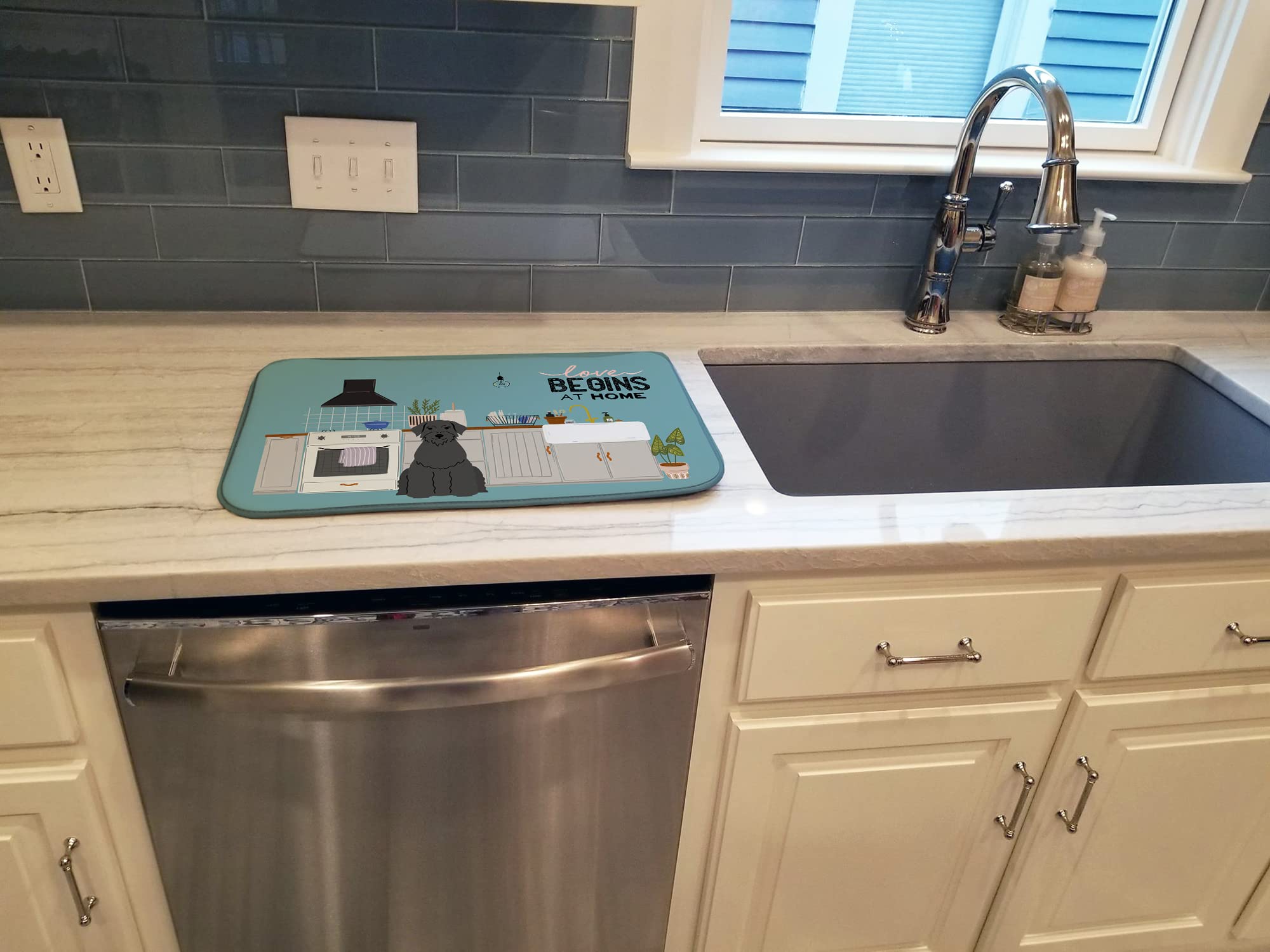 Giant Schnauzer Dish Drying Mat - Absorbent Kitchen Counter Pad 14x21