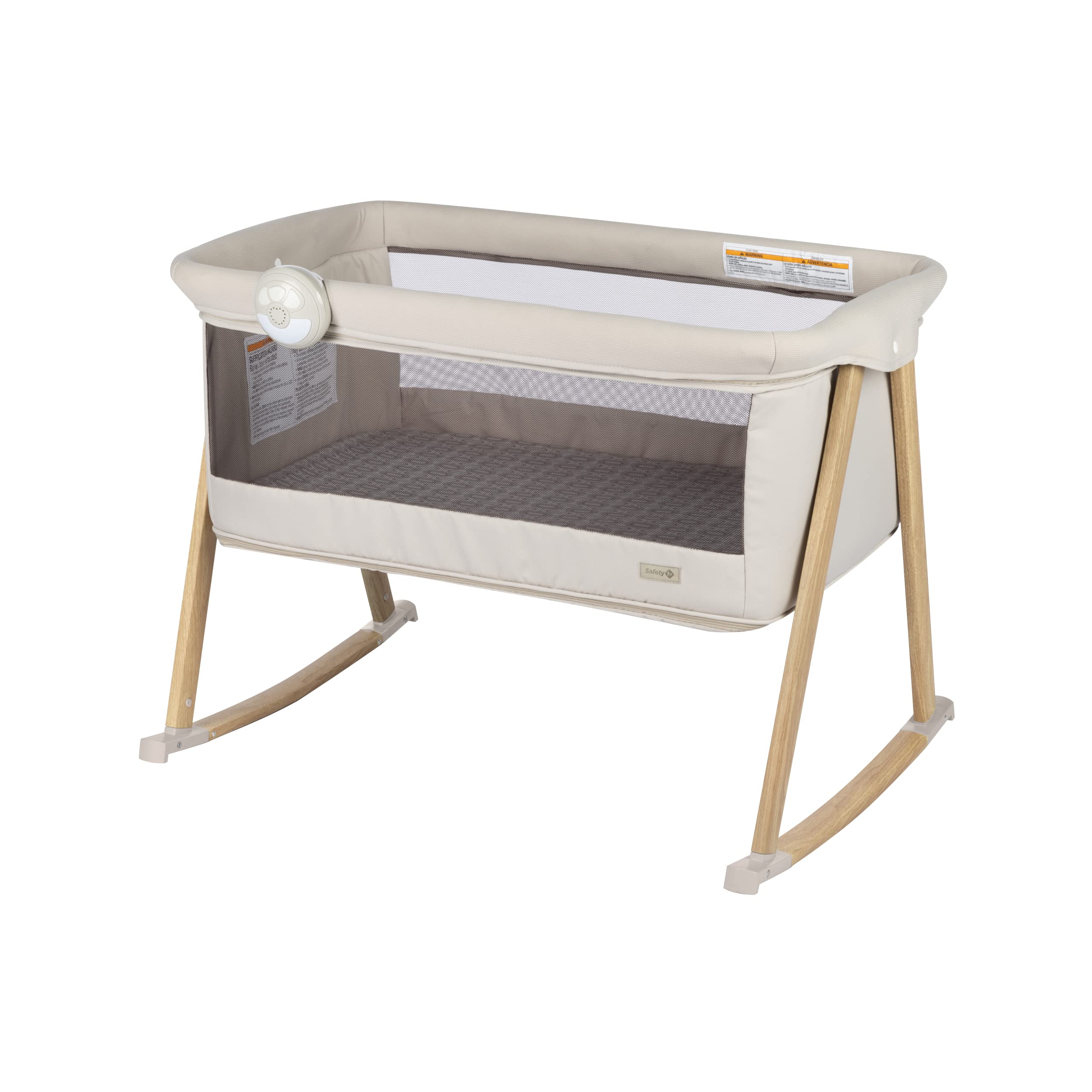 Safety 1st Rest-and-Romp 2-in-1 Bassinet & Playard with Soothing Sounds, Night Light & Vibration - Portable Baby Bed & Play Yard for Newborns to Toddlers - Perfect for Nursery, Travel & Bedside Sleeping (Dunes Edge)