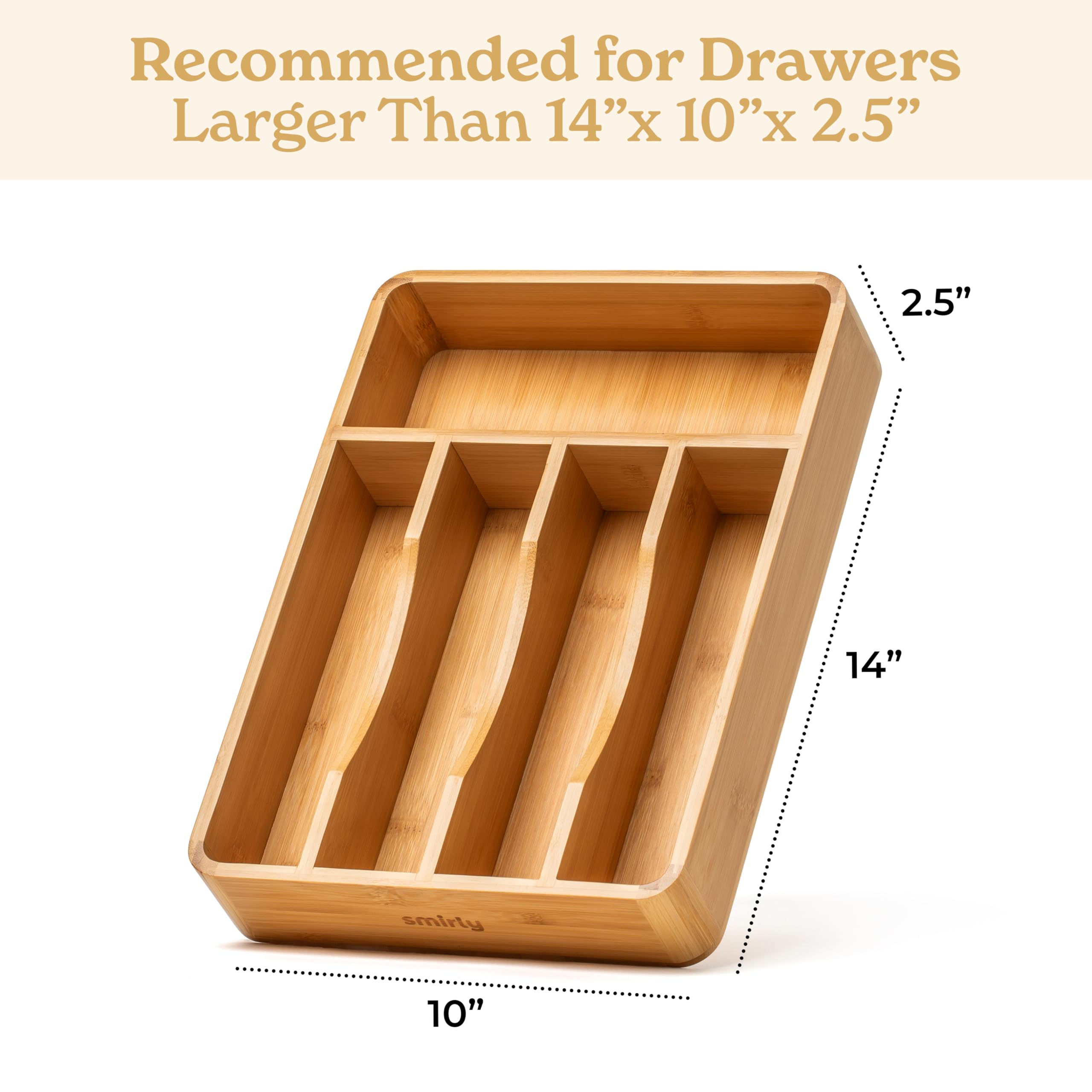 SMIRLY Bamboo Kitchen Drawer Organizer - Silverware & Utensil Tray for Knives, Forks, Spoons - Perfect for Kitchen Drawer Organization & Storage
