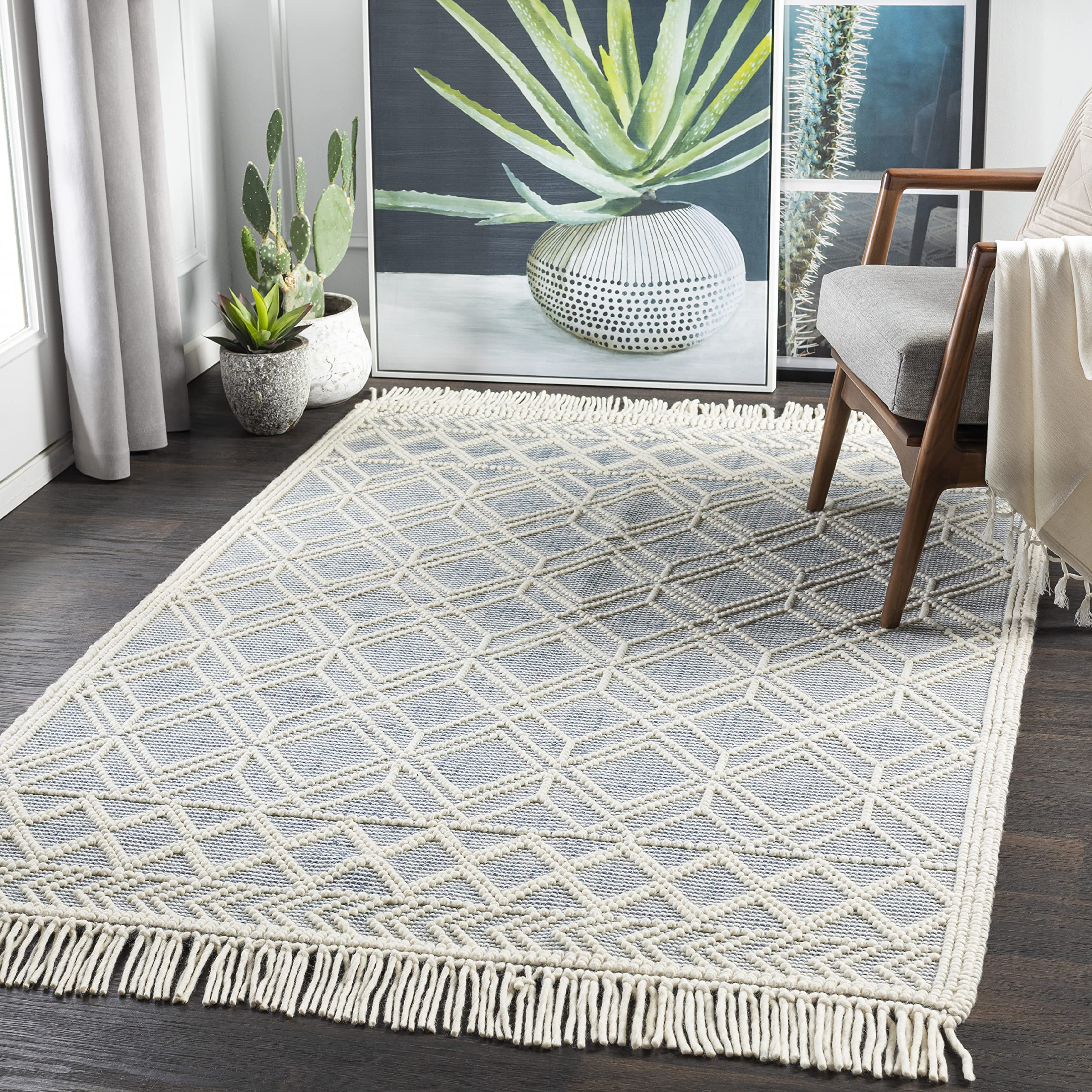 Mark&Day 8x10 Staveley Cottage Denim Wool Area Rug - Soft Grey White Ivory Carpet for Living Room, Bedroom, Kitchen | Durable & Stylish Home Decor for Cozy Spaces (8' x 10')