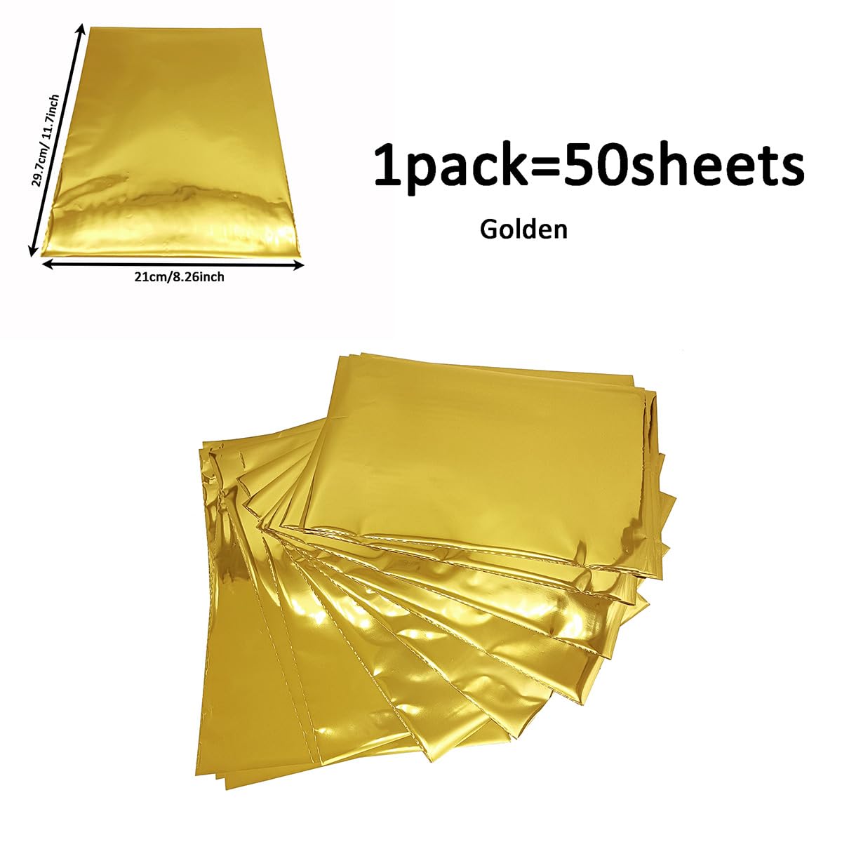 50 Sheets A4 Holographic Heat Transfer Foil Paper - Gold Reactive Foil for Laser Printer & Laminator - DIY Craft Supplies for Scrapbooking, Card Making & T-Shirt Designs