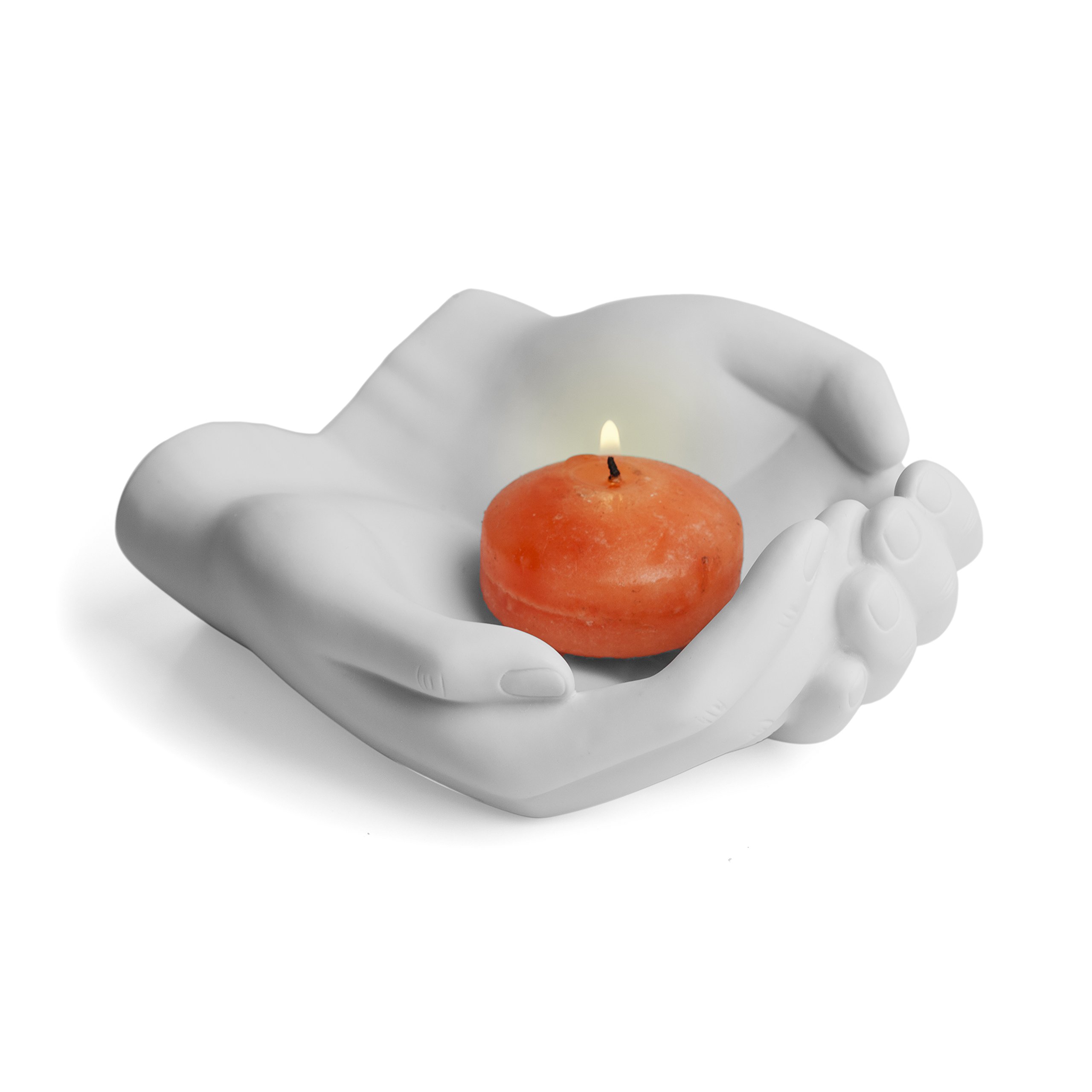 Danya B. CSK8076 White Poly Resin Decorative Tray - Elegant Hands Holder for Jewelry, Keys, Candles & Candy | 5.25