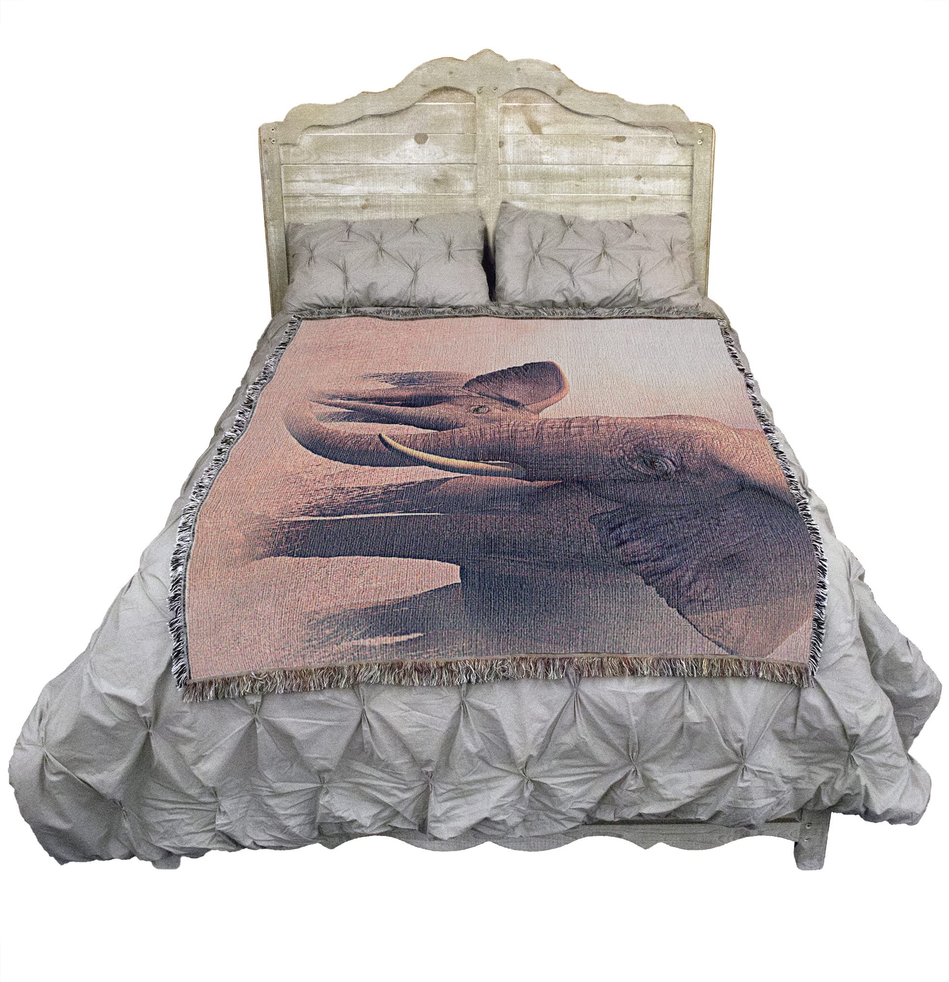 Pure Country Weavers Echo and Ebony Elephant Cotton Woven Throw Blanket by Nene Thomas - 72x54 Inches Handmade in USA - Perfect for Sofa, Bed, Nursery Decor and Gift Giving